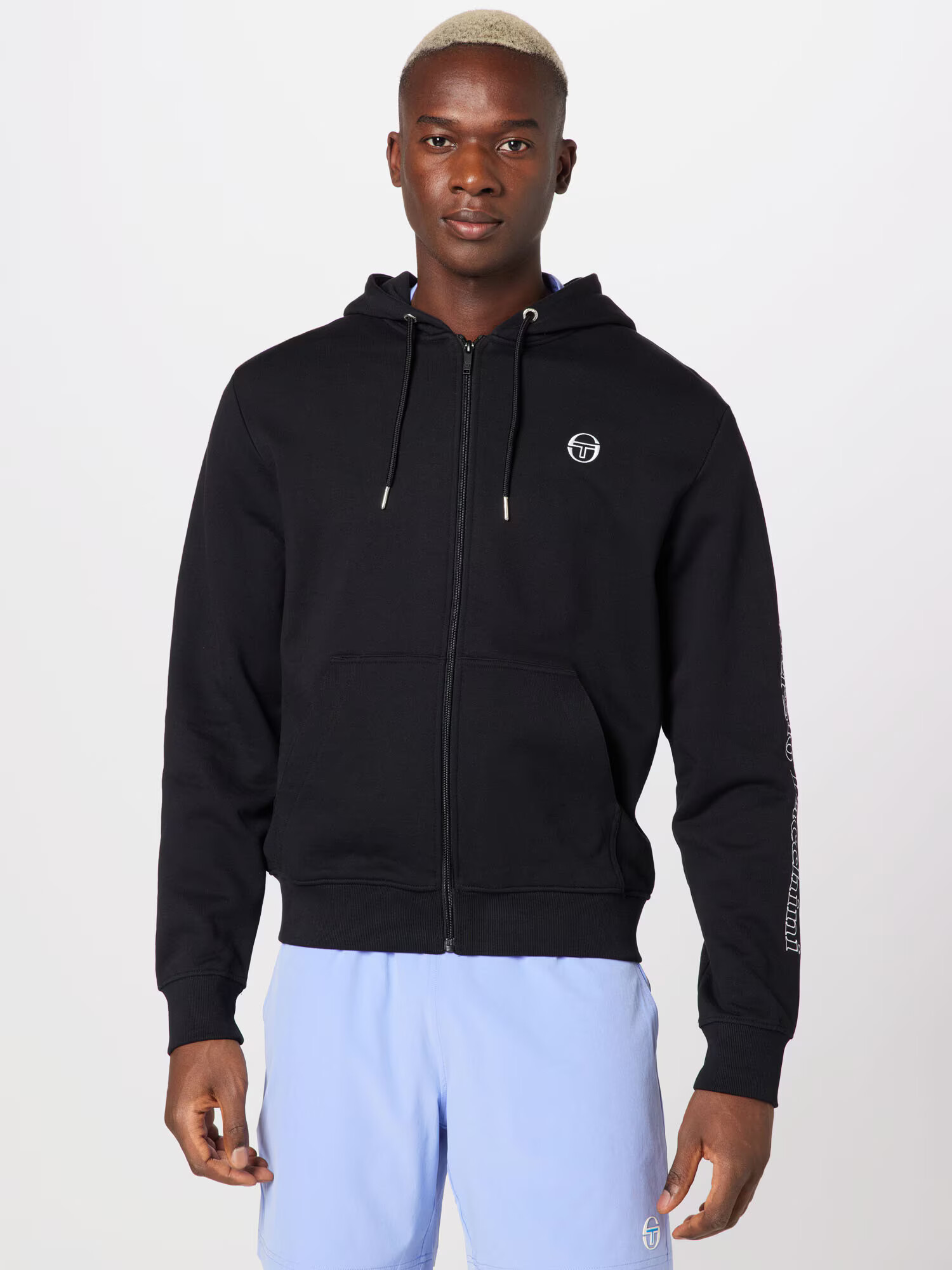 Sergio Tacchini Bluză cu fermoar sport negru / alb - Pled.ro