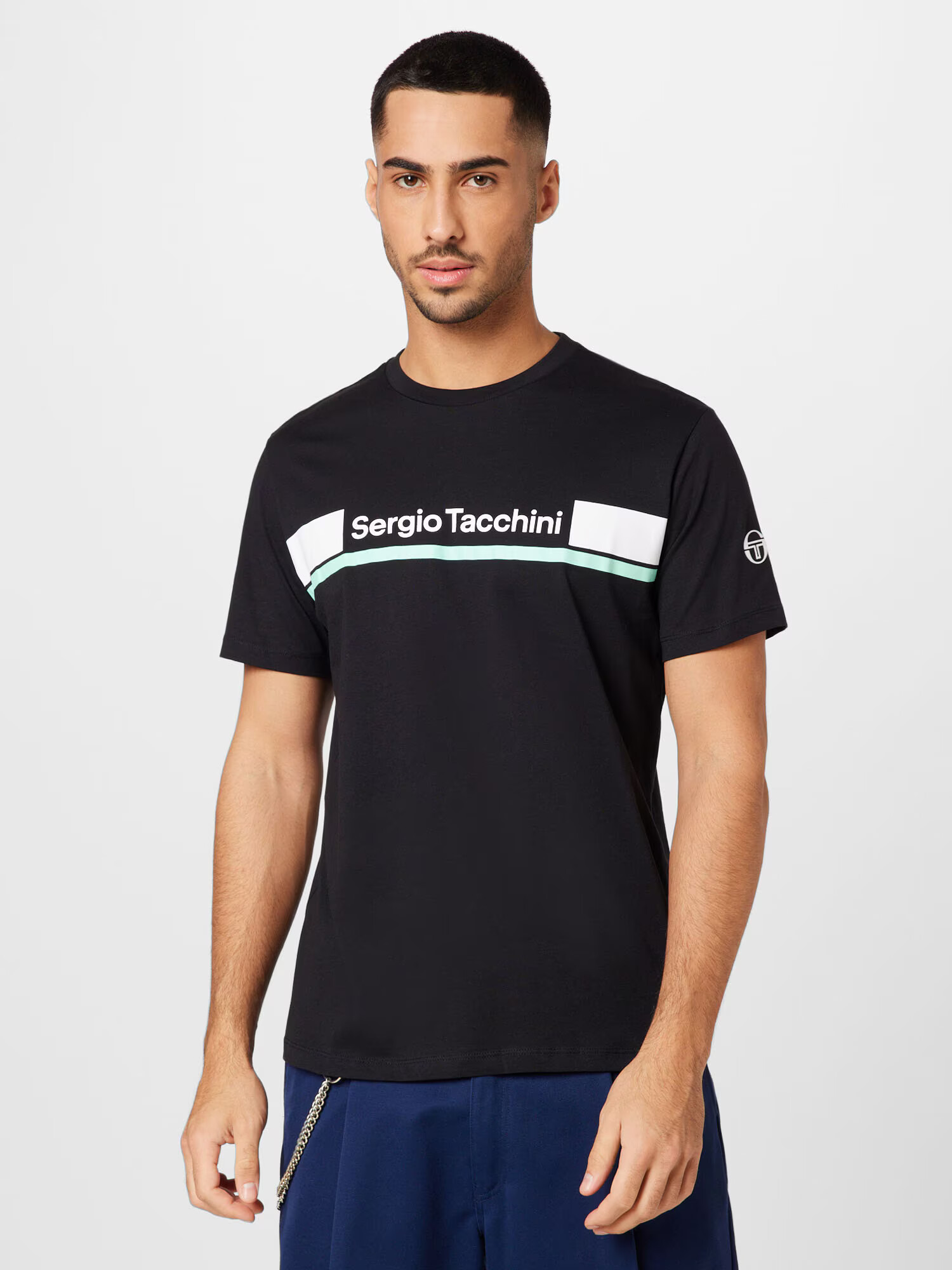 Sergio Tacchini Tricou 'JARED' albastru deschis / negru / alb - Pled.ro