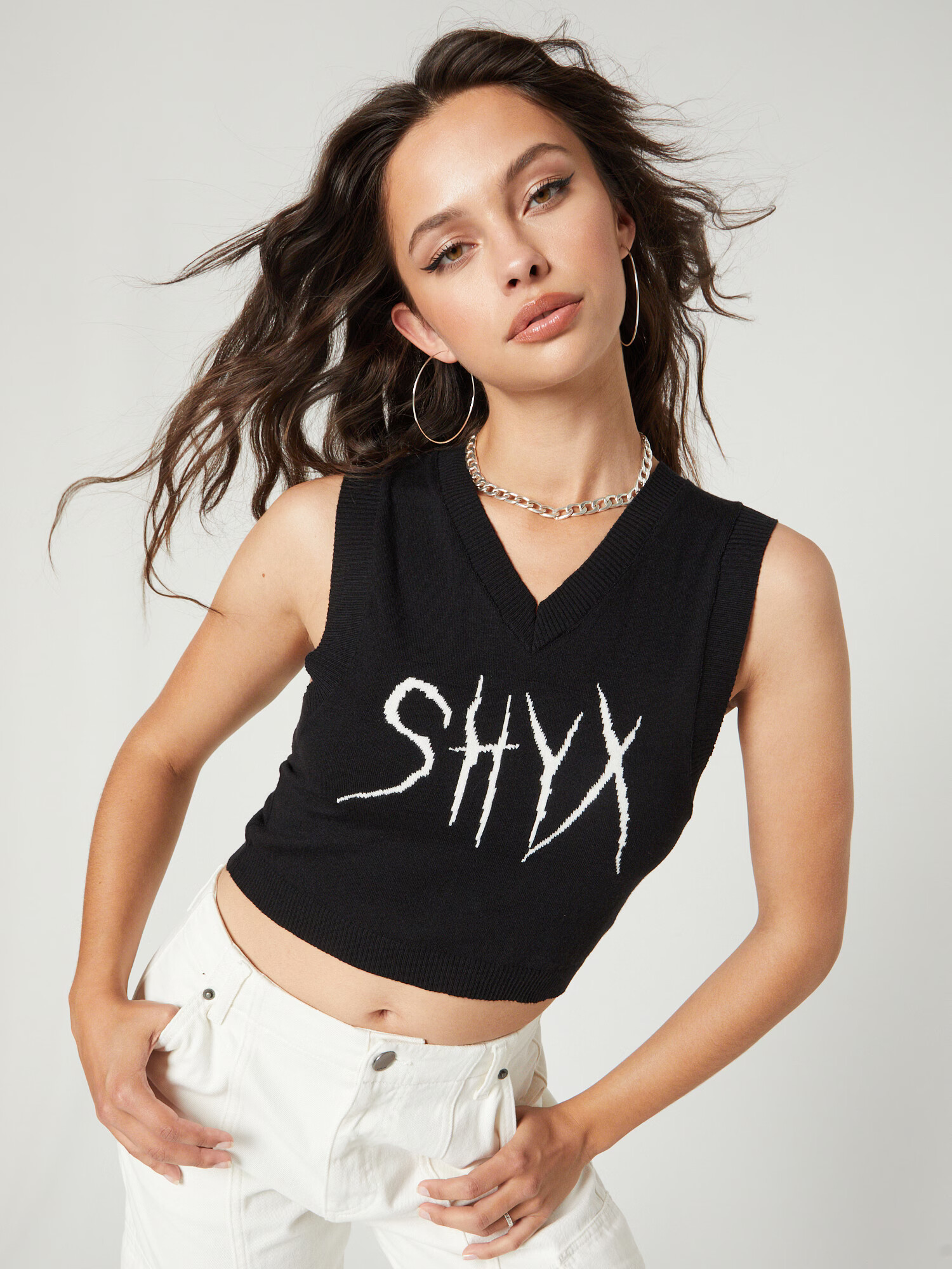 SHYX Tricou 'Kora' negru / alb - Pled.ro