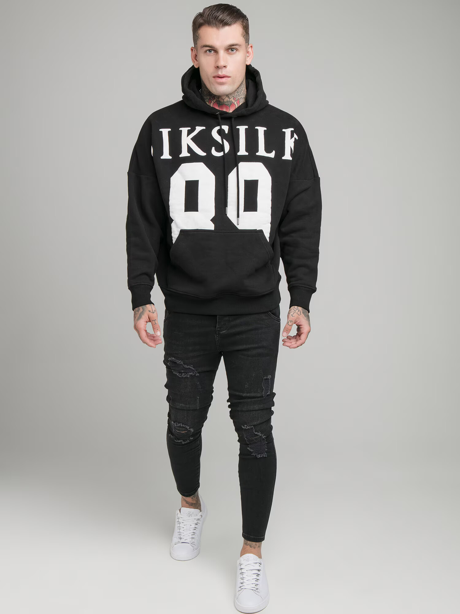 SikSilk Bluză de molton negru / alb - Pled.ro