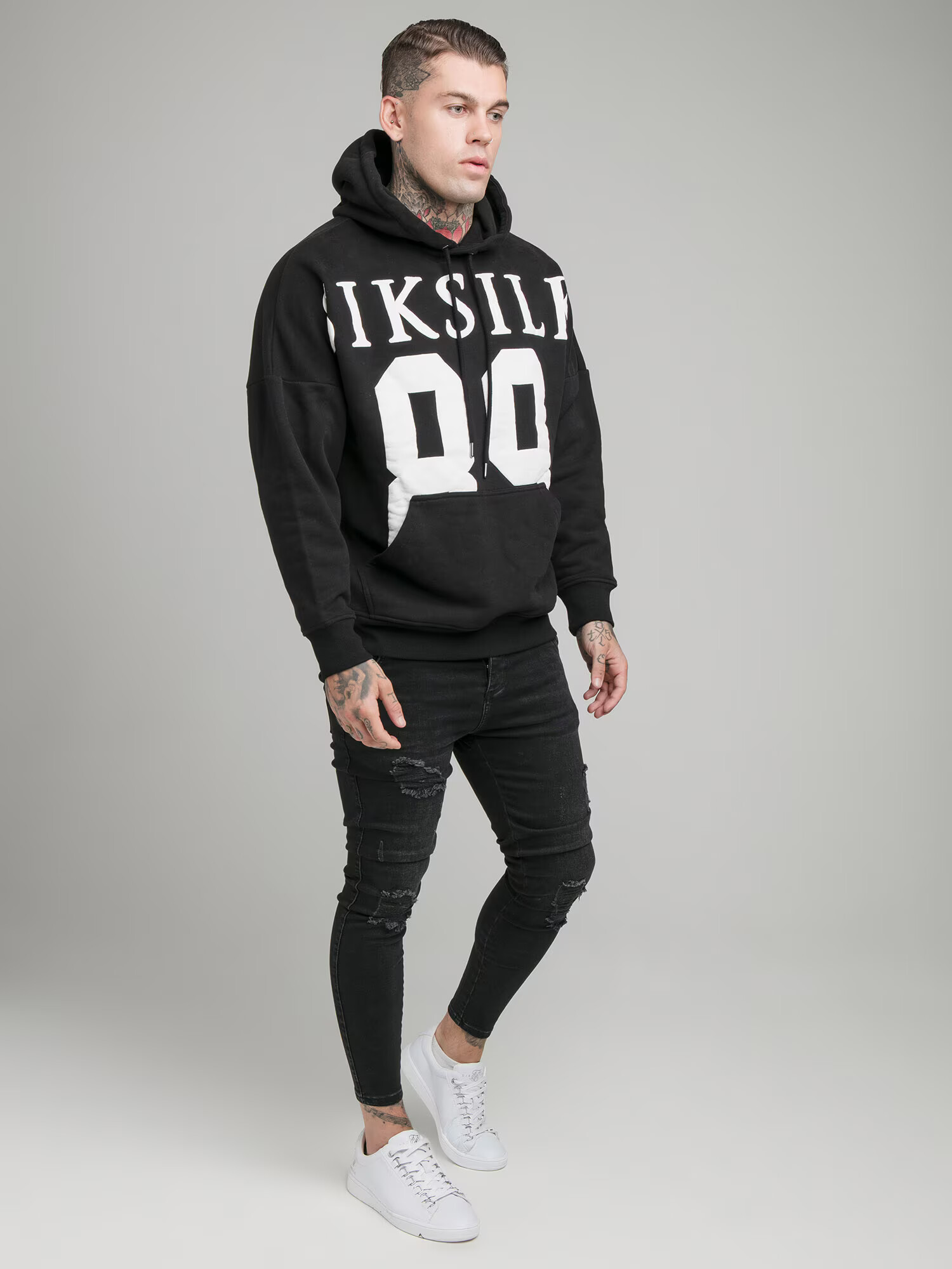 SikSilk Bluză de molton negru / alb - Pled.ro