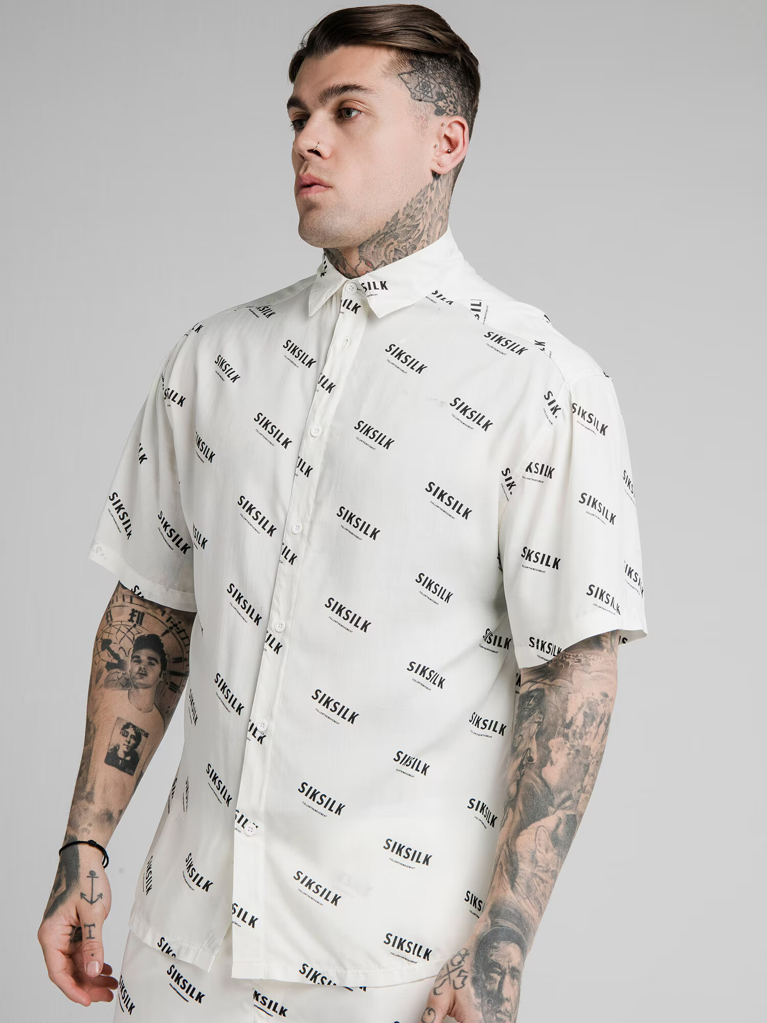 SikSilk Cămașă negru / alb lână - Pled.ro