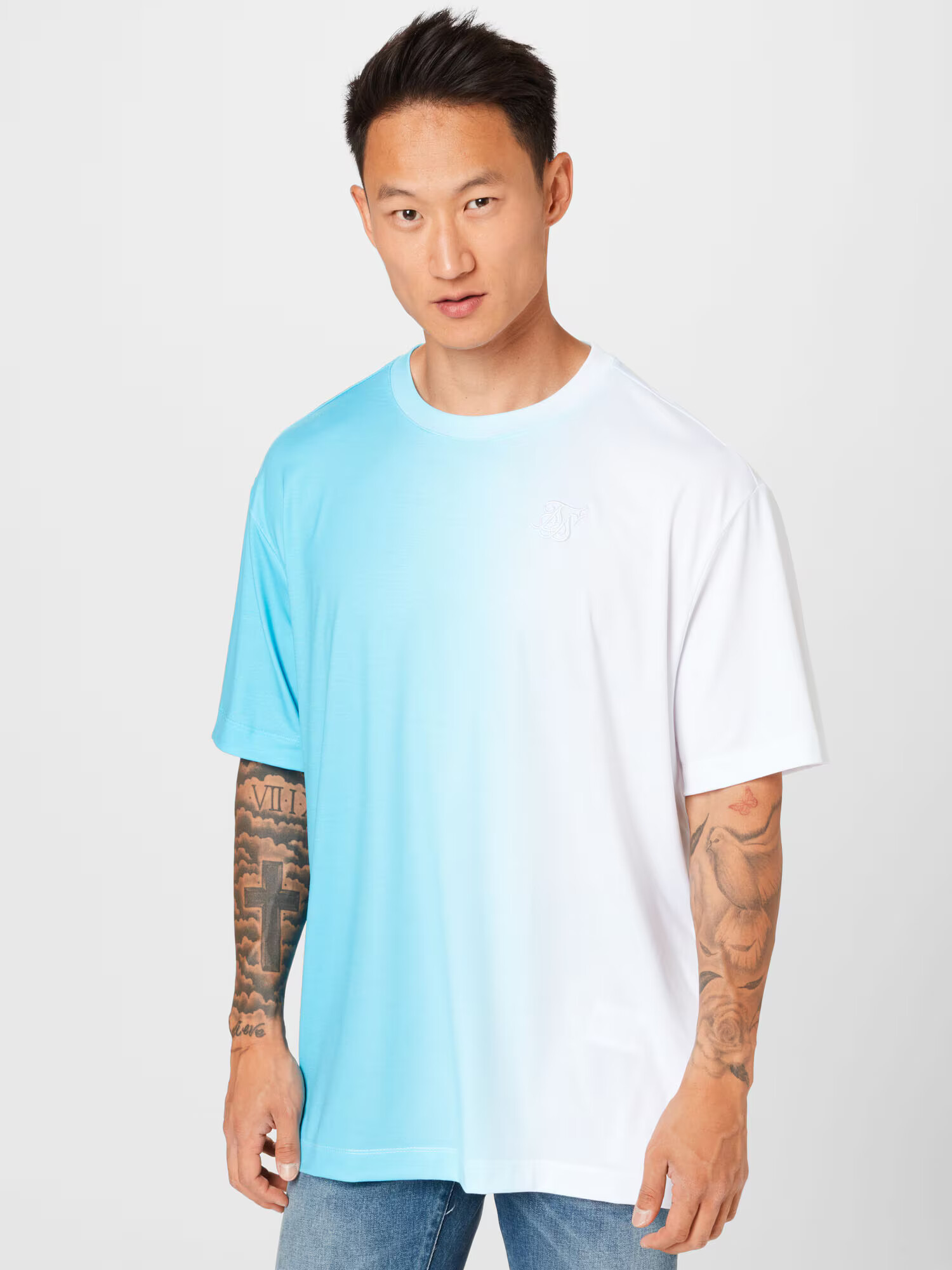 SikSilk Tricou turcoaz / alb - Pled.ro