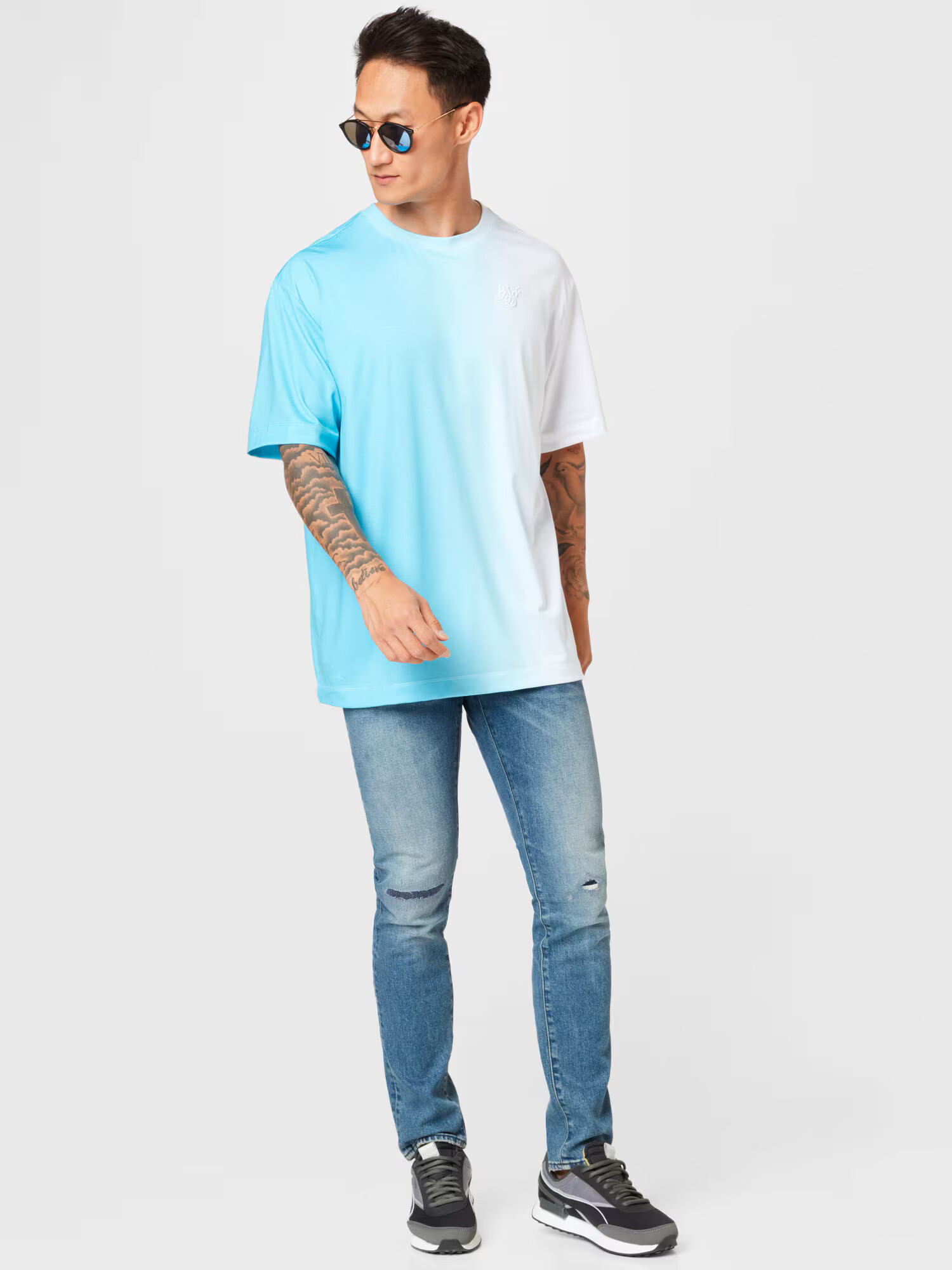 SikSilk Tricou turcoaz / alb - Pled.ro