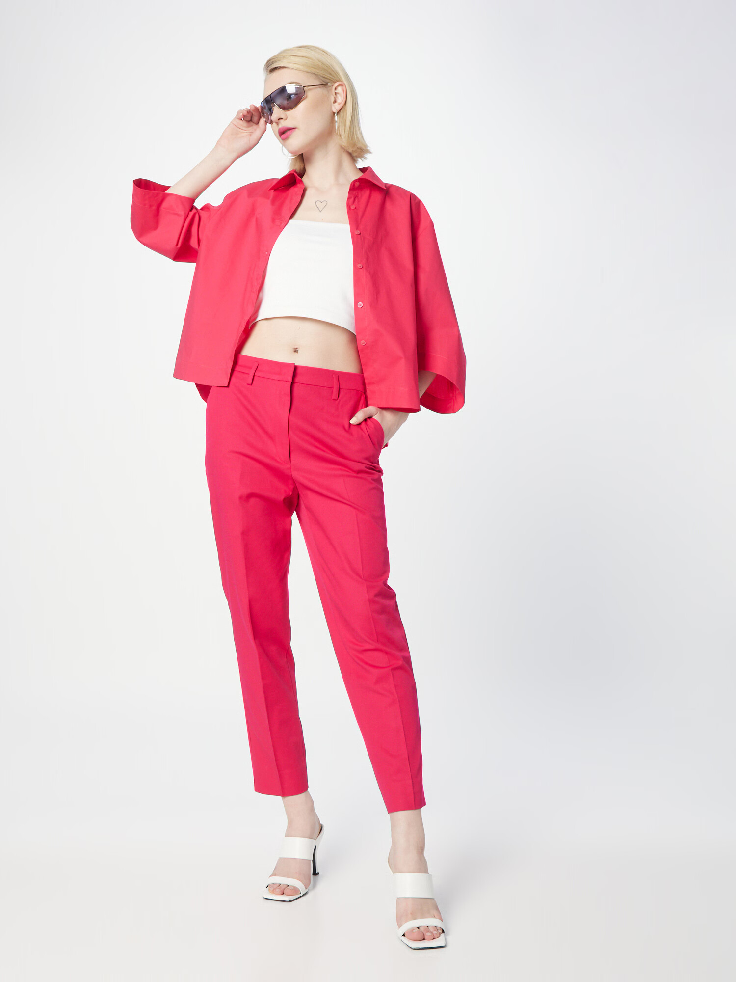 Sisley Pantaloni cu dungă fucsia - Pled.ro