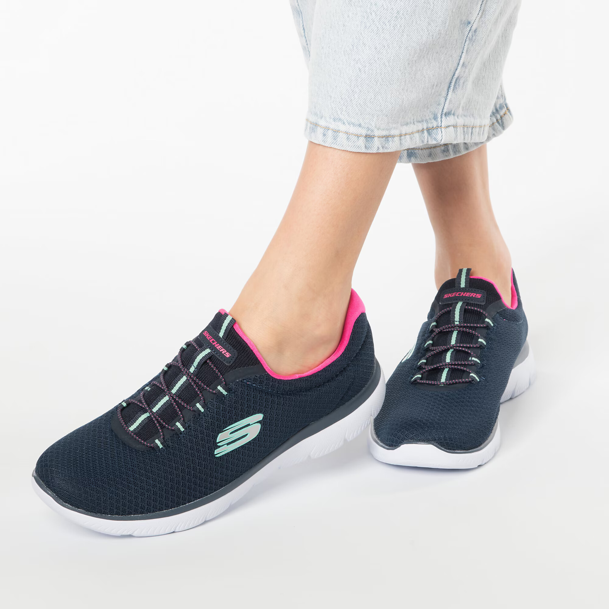 SKECHERS Sneaker low 'Summits' bleumarin / verde mentă / roz - Pled.ro