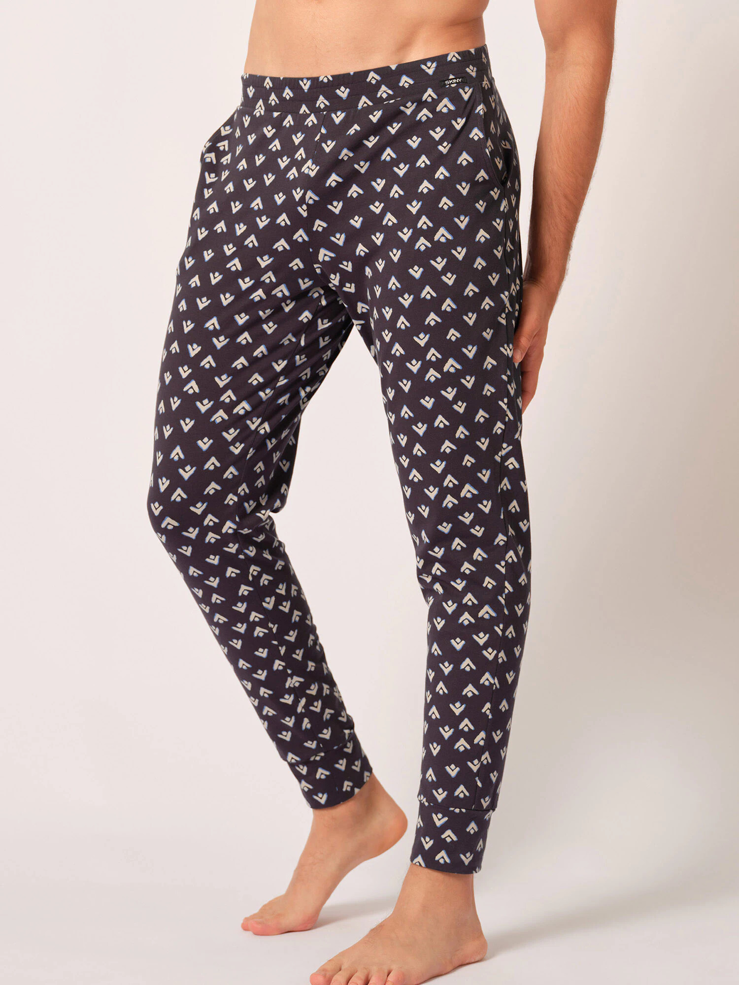 Skiny Pantaloni de pijama bej închis / albastru / bleumarin - Pled.ro