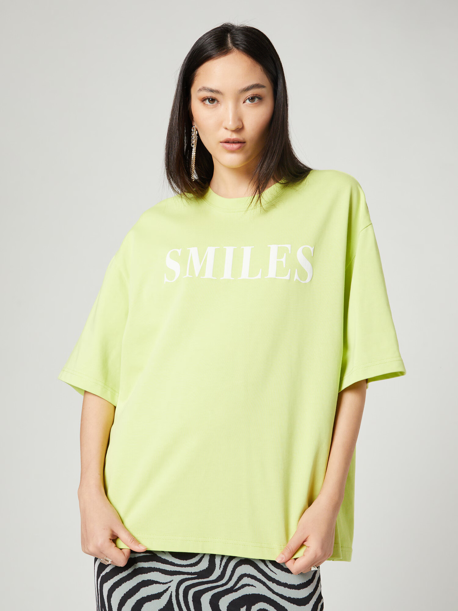 Smiles Tricou 'Kalle' verde limetă / alb - Pled.ro