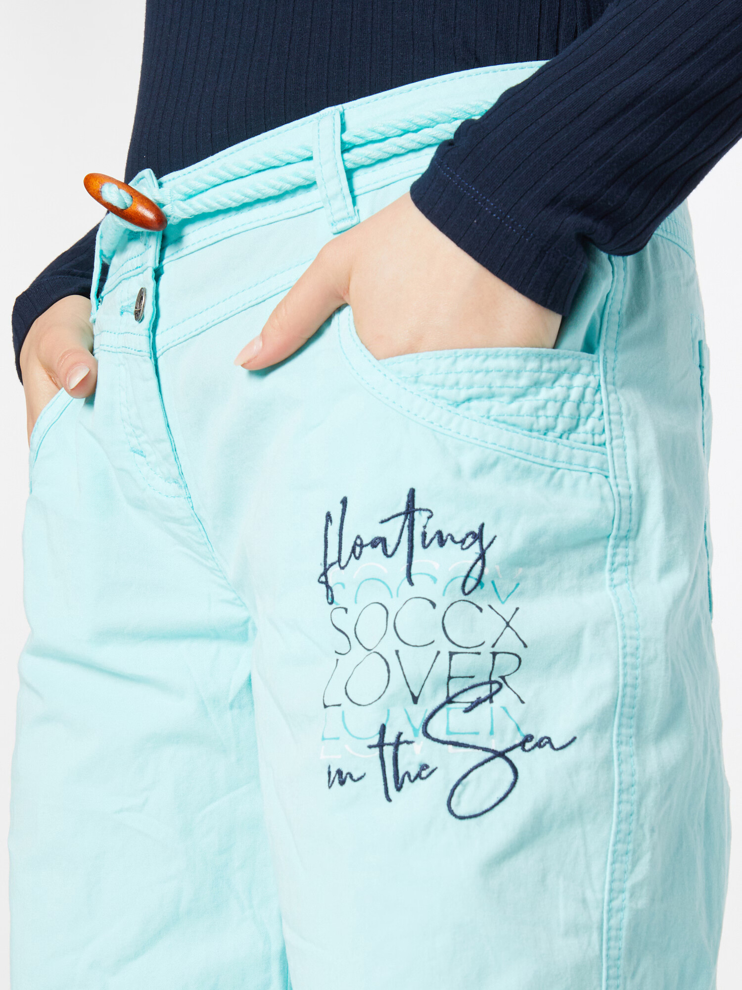 Soccx Pantaloni bleumarin / albastru aqua / maro / alb - Pled.ro