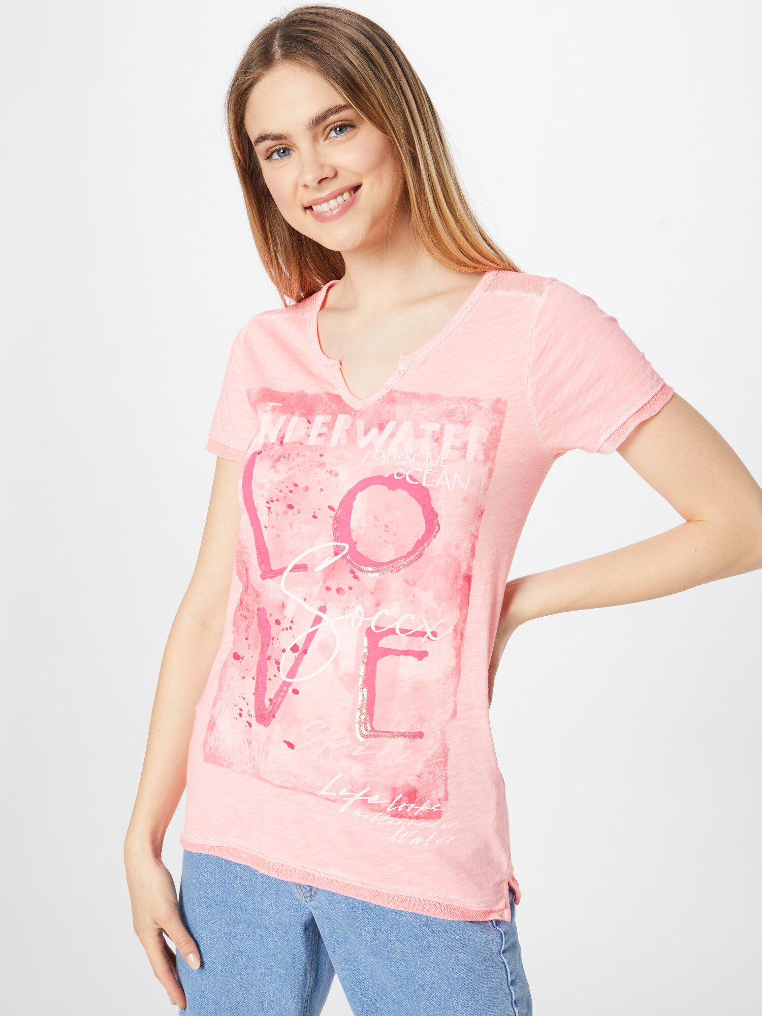 Soccx Tricou roz / roz / rosé / alb - Pled.ro