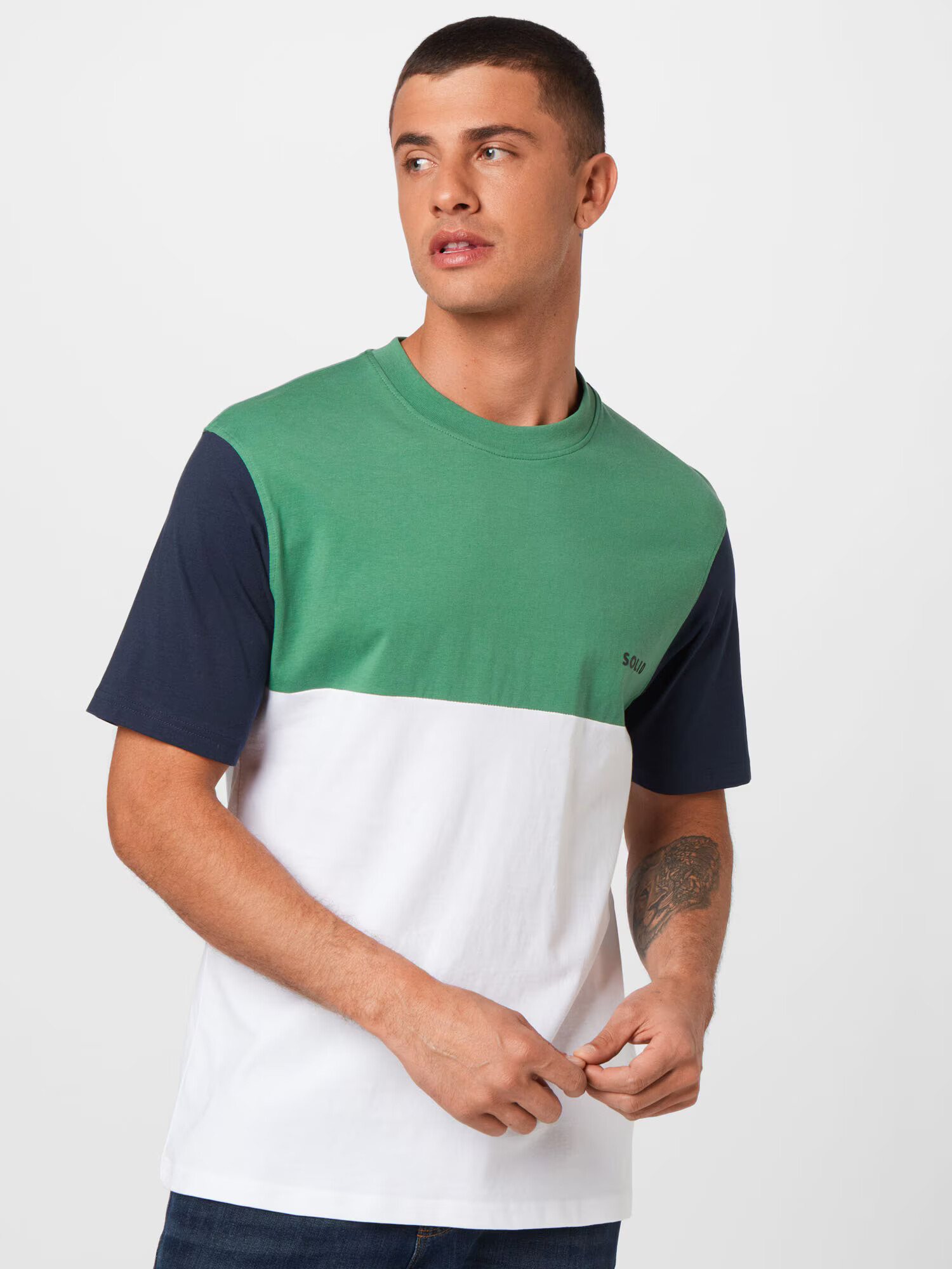 !Solid Tricou albastru noapte / verde / alb - Pled.ro