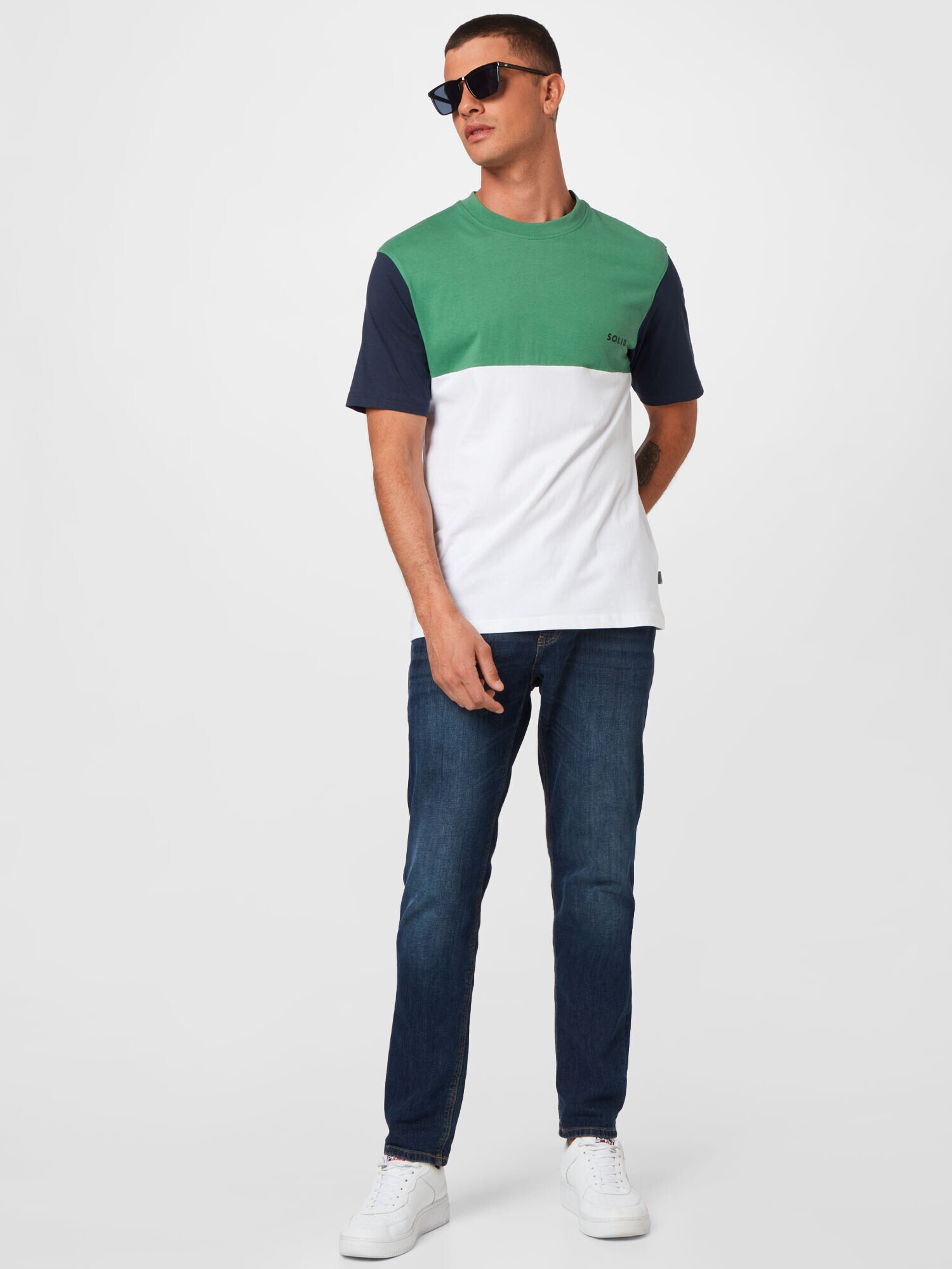 !Solid Tricou albastru noapte / verde / alb - Pled.ro