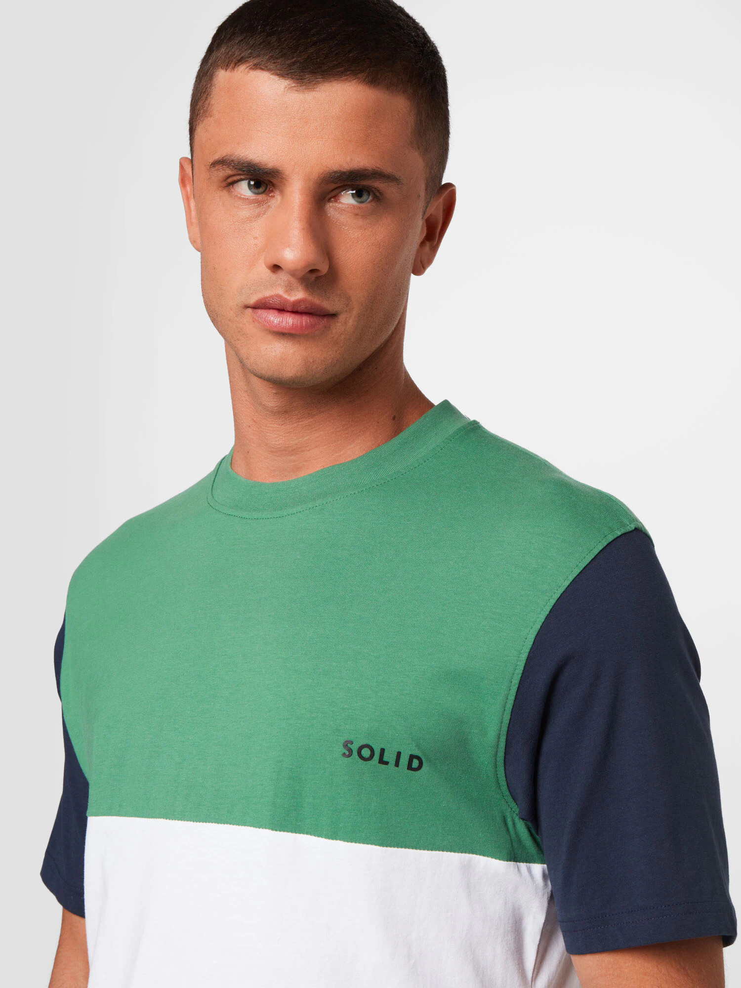 !Solid Tricou albastru noapte / verde / alb - Pled.ro