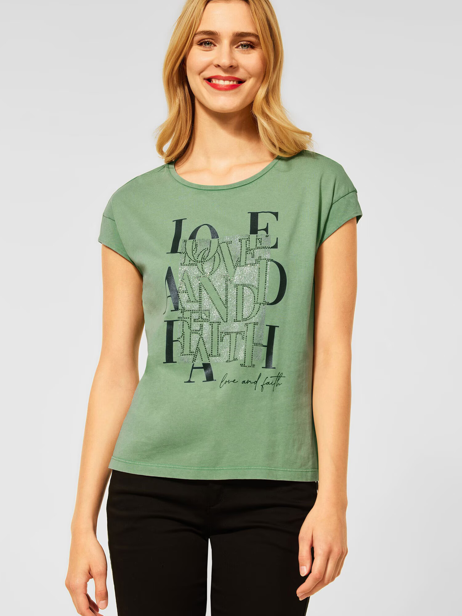 STREET ONE Tricou verde kiwi / negru / argintiu - Pled.ro