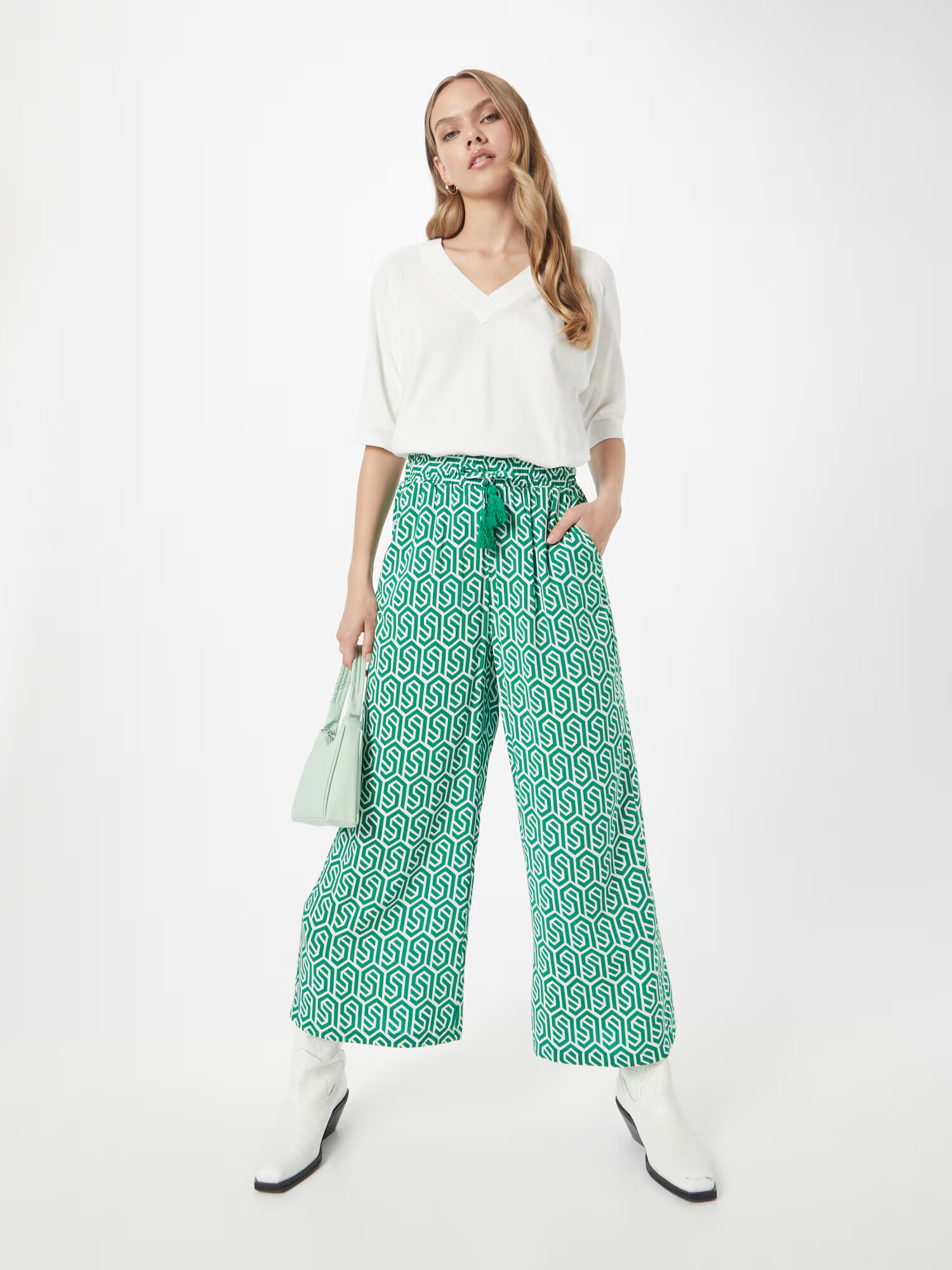 Sublevel Pantaloni verde petrol / alb - Pled.ro