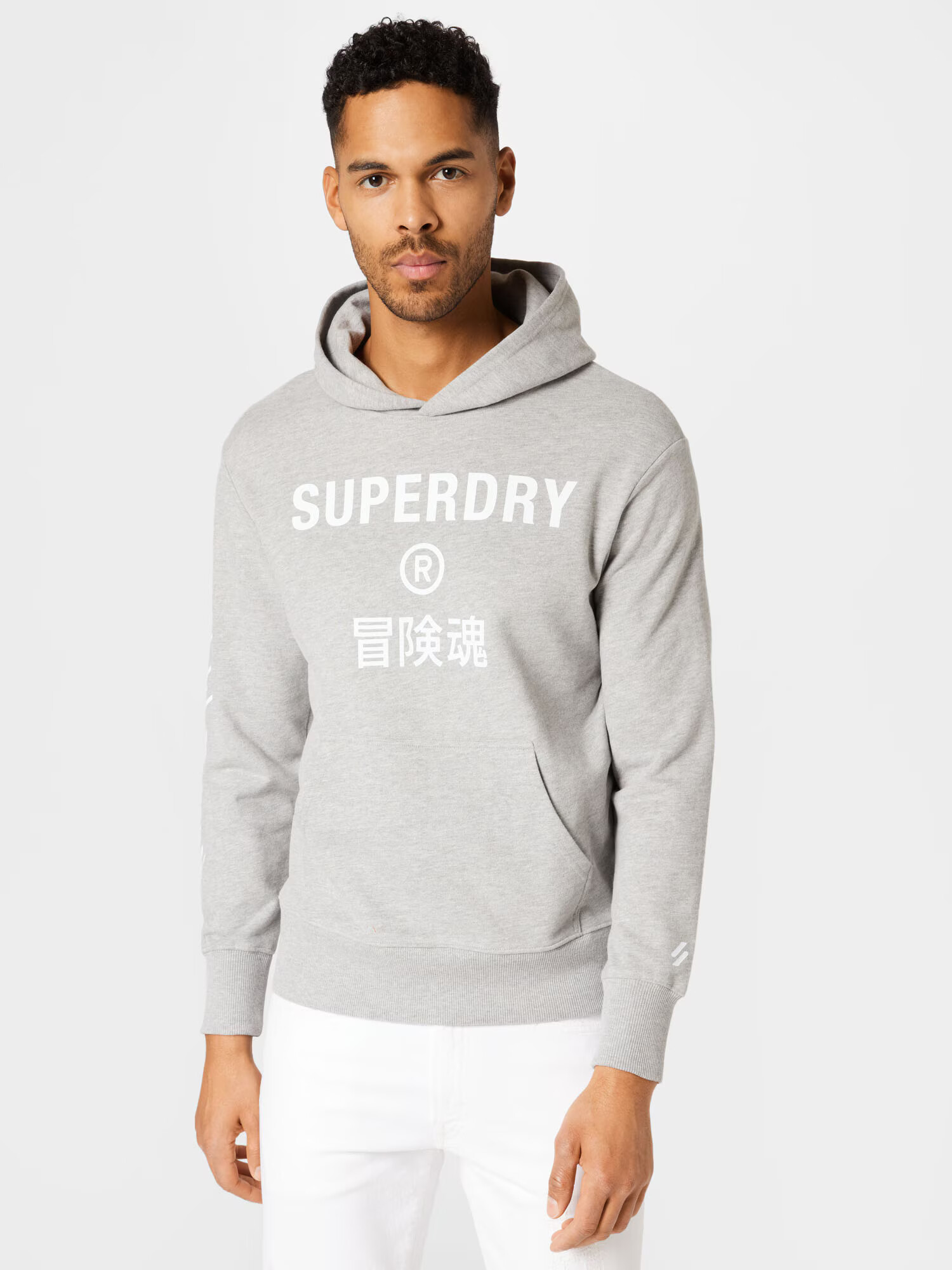 Superdry Hanorac sport gri amestecat / alb - Pled.ro