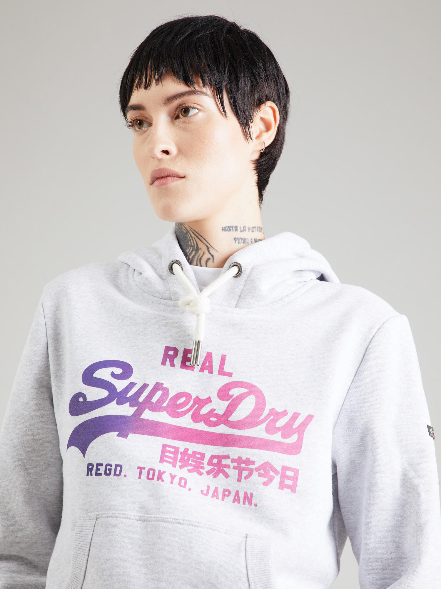 Superdry Bluză de molton gri / mov închis / roz - Pled.ro