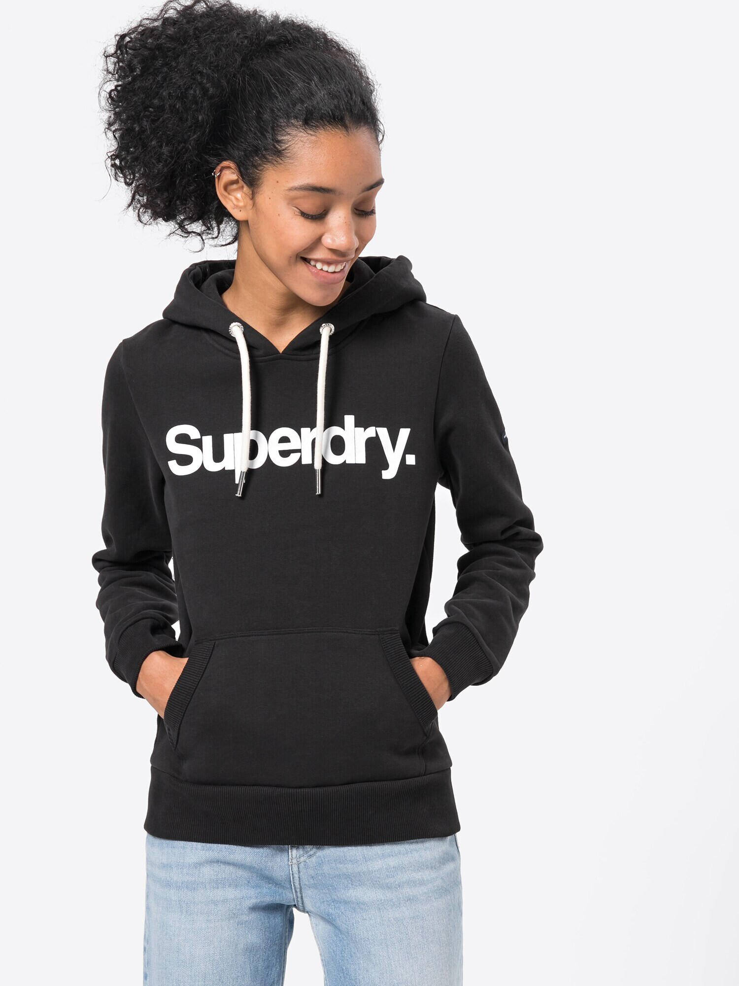 Superdry Bluză de molton negru / alb - Pled.ro