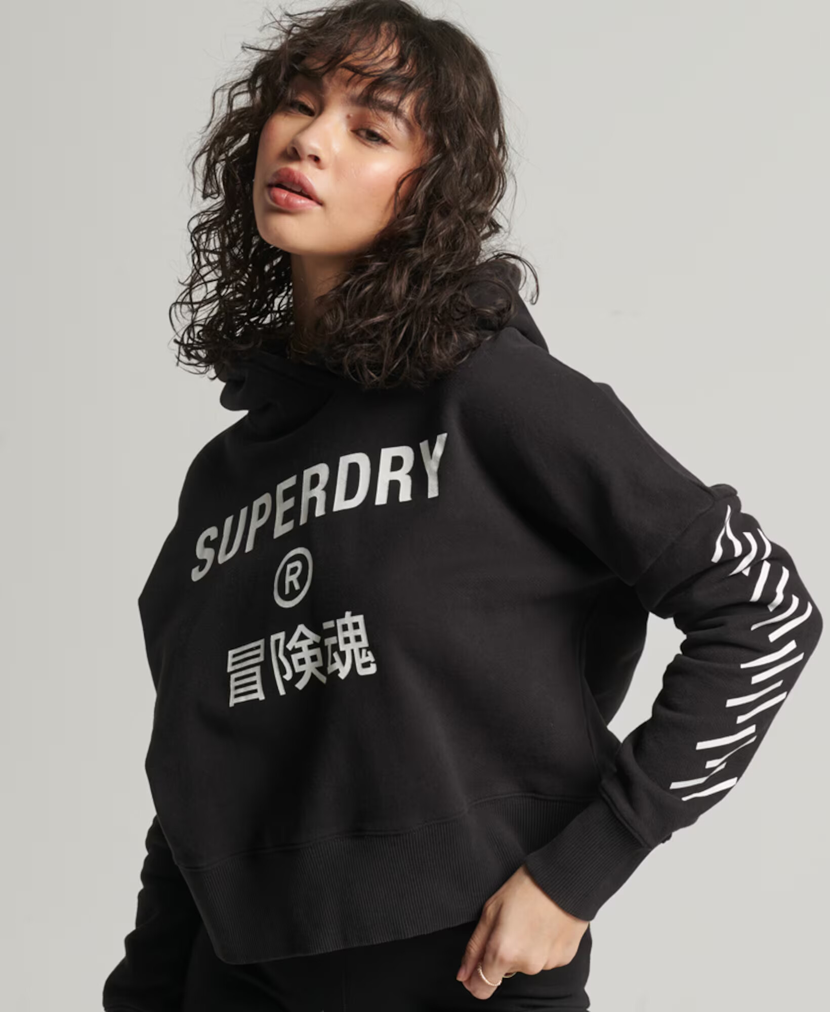 Superdry Bluză de molton negru / alb - Pled.ro