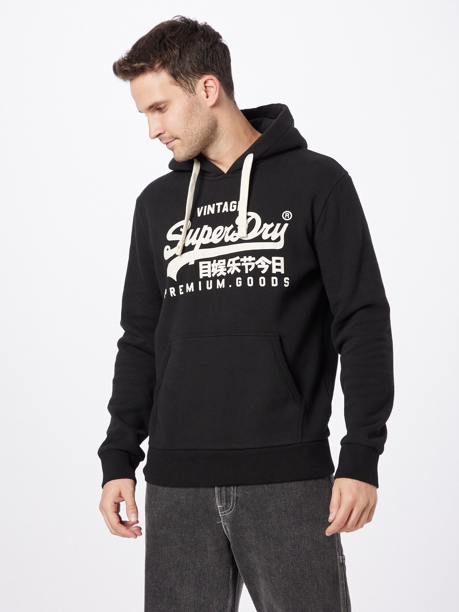 Superdry Bluză de molton 'Vintage' negru / alb - Pled.ro