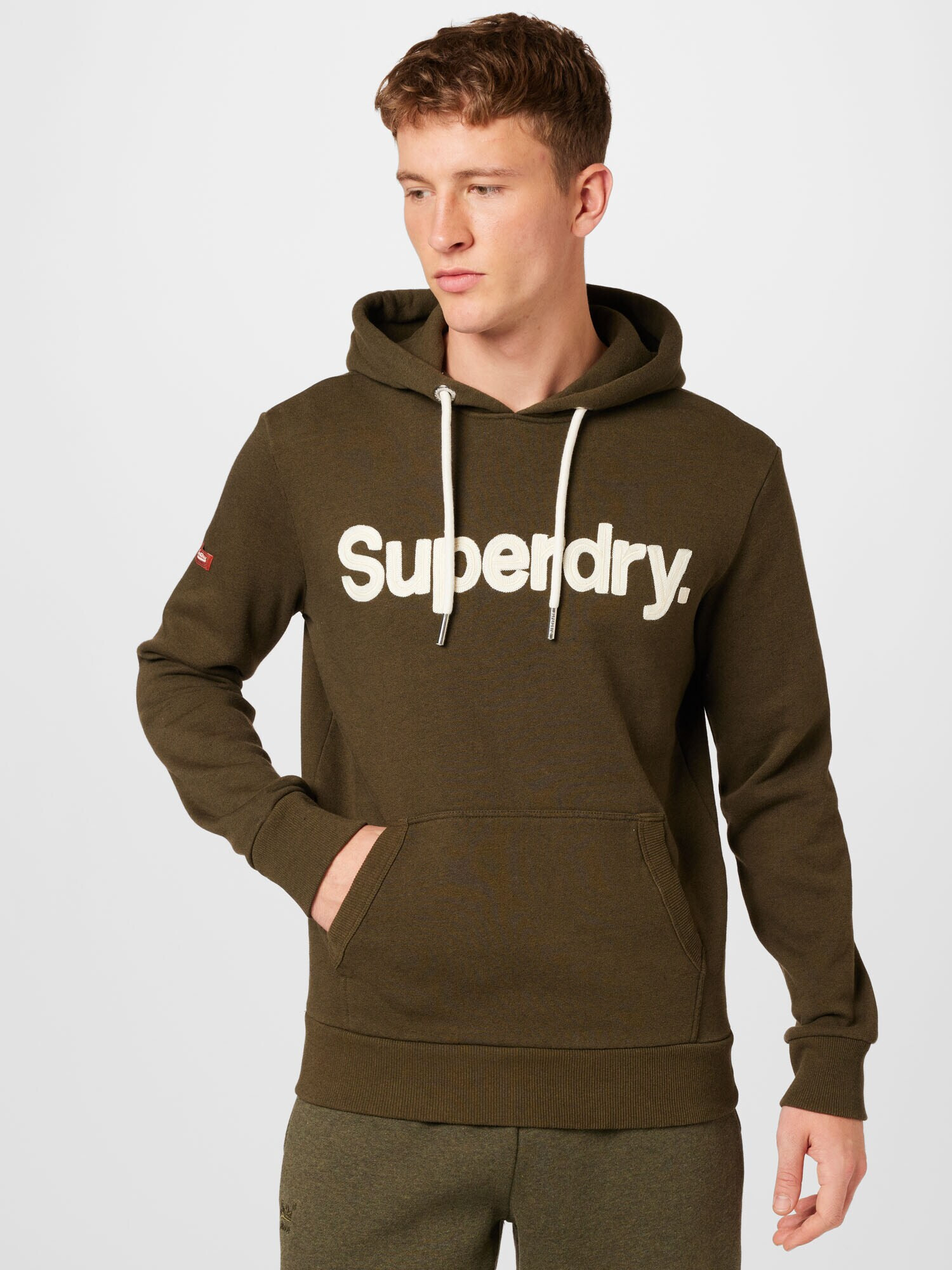 Superdry Bluză de molton oliv / alb - Pled.ro