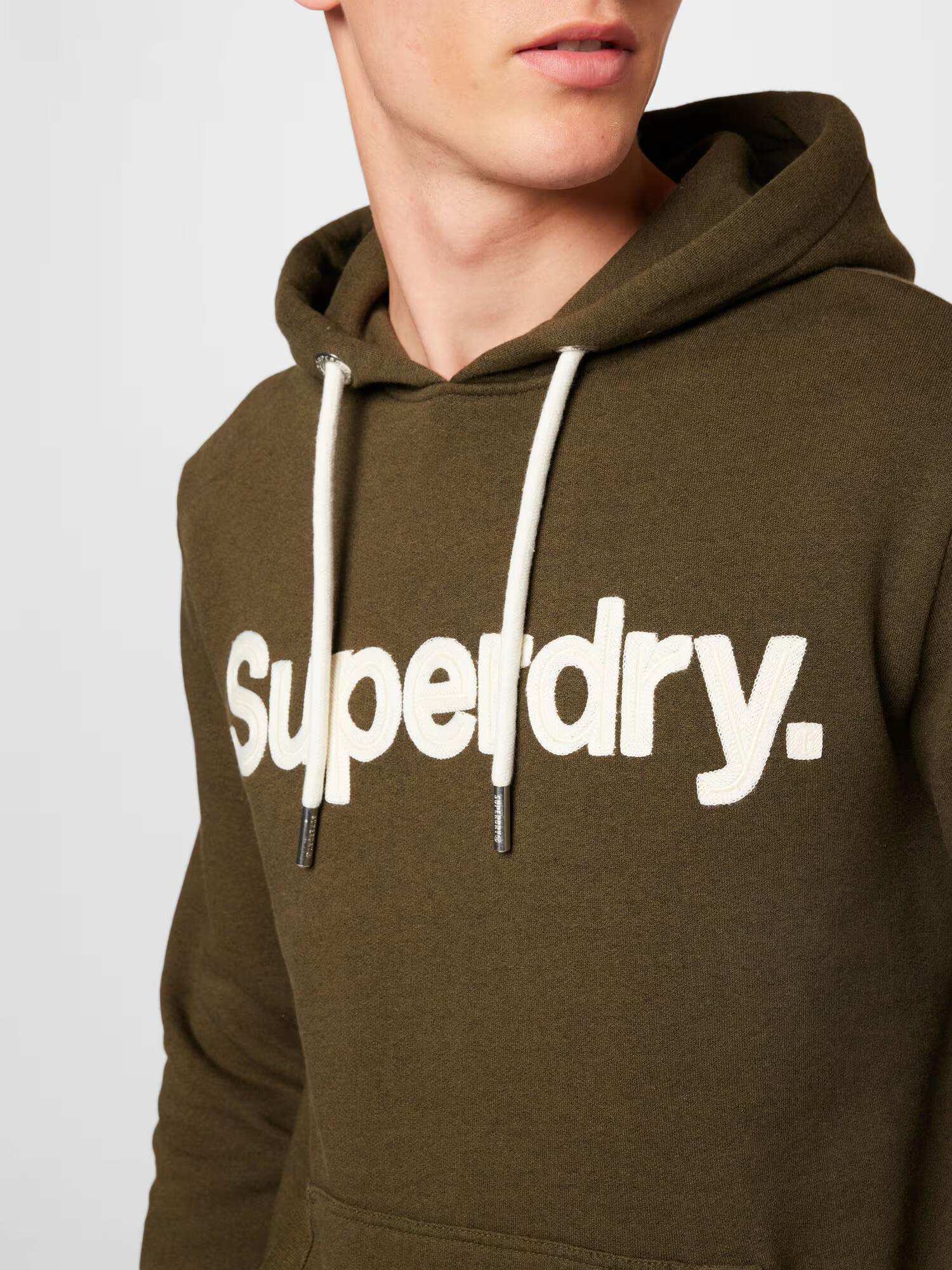 Superdry Bluză de molton oliv / alb - Pled.ro