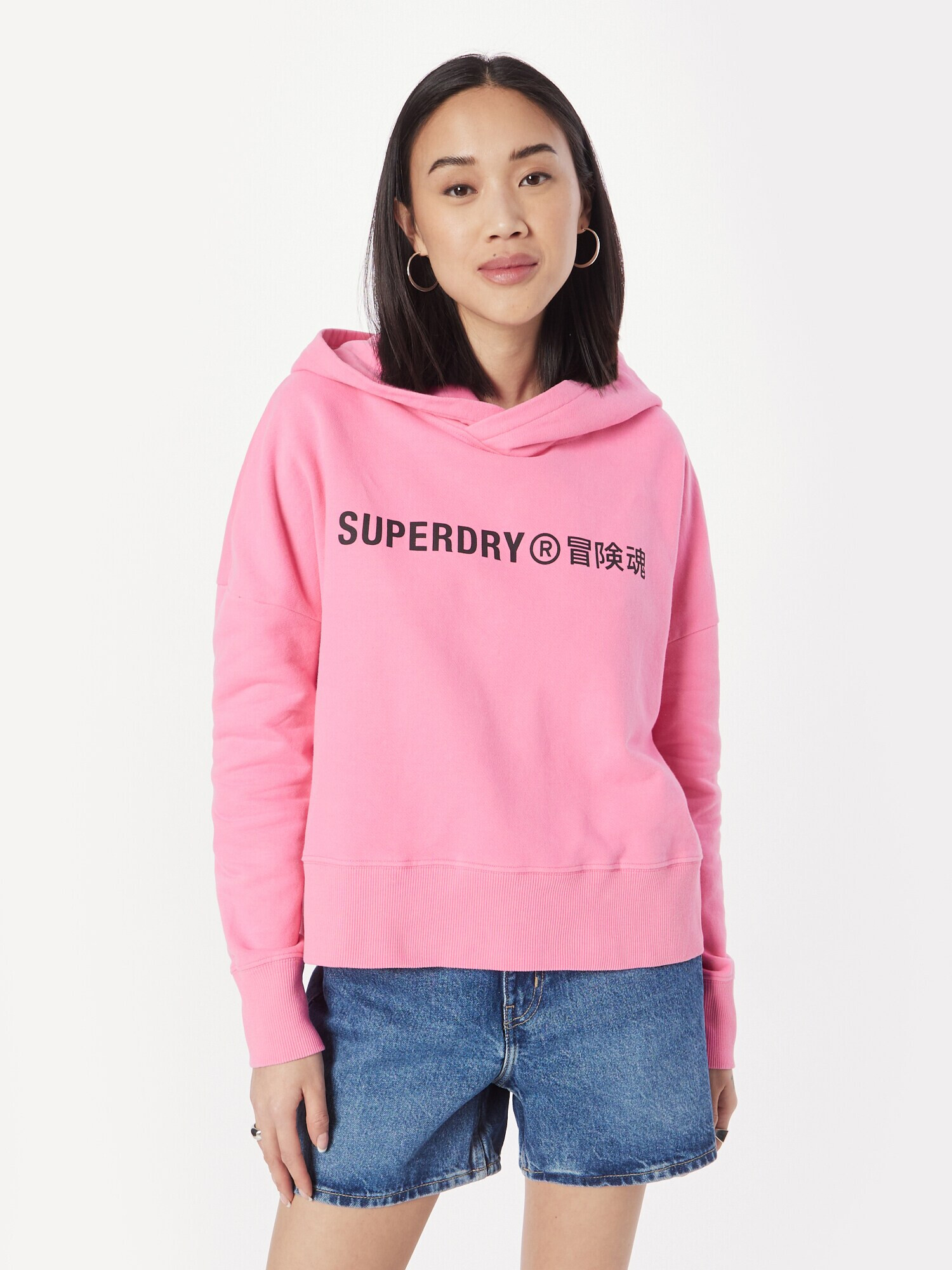 Superdry Bluză de molton roz deschis / negru - Pled.ro