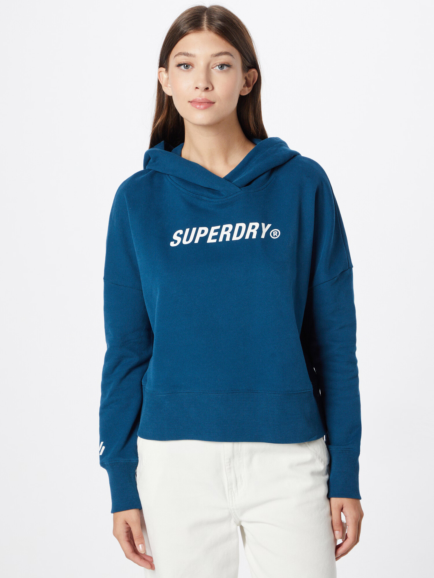 Superdry Bluză de molton verde petrol / alb - Pled.ro