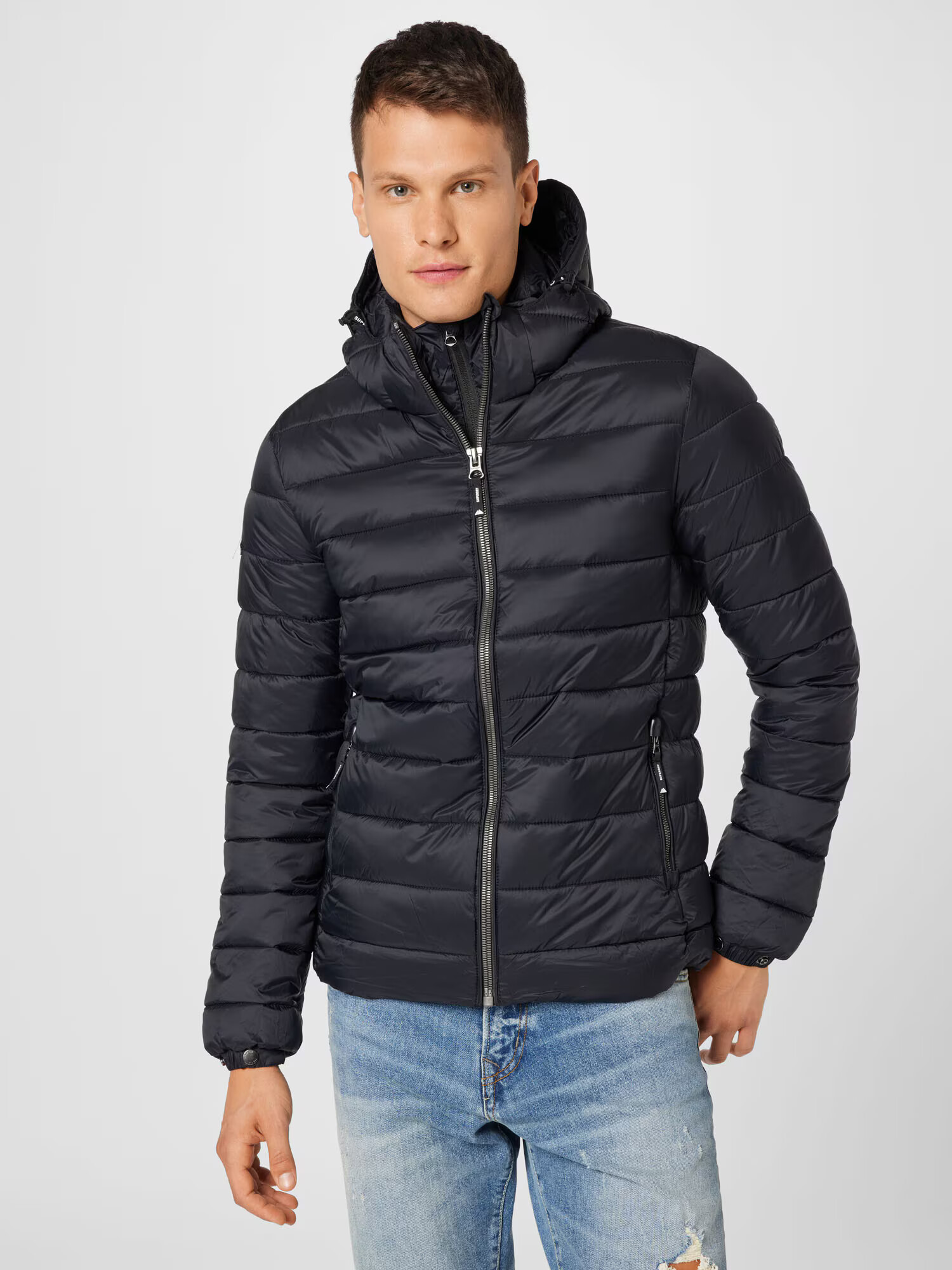 Superdry Geacă de primăvară-toamnă 'Fuji' negru / alb - Pled.ro