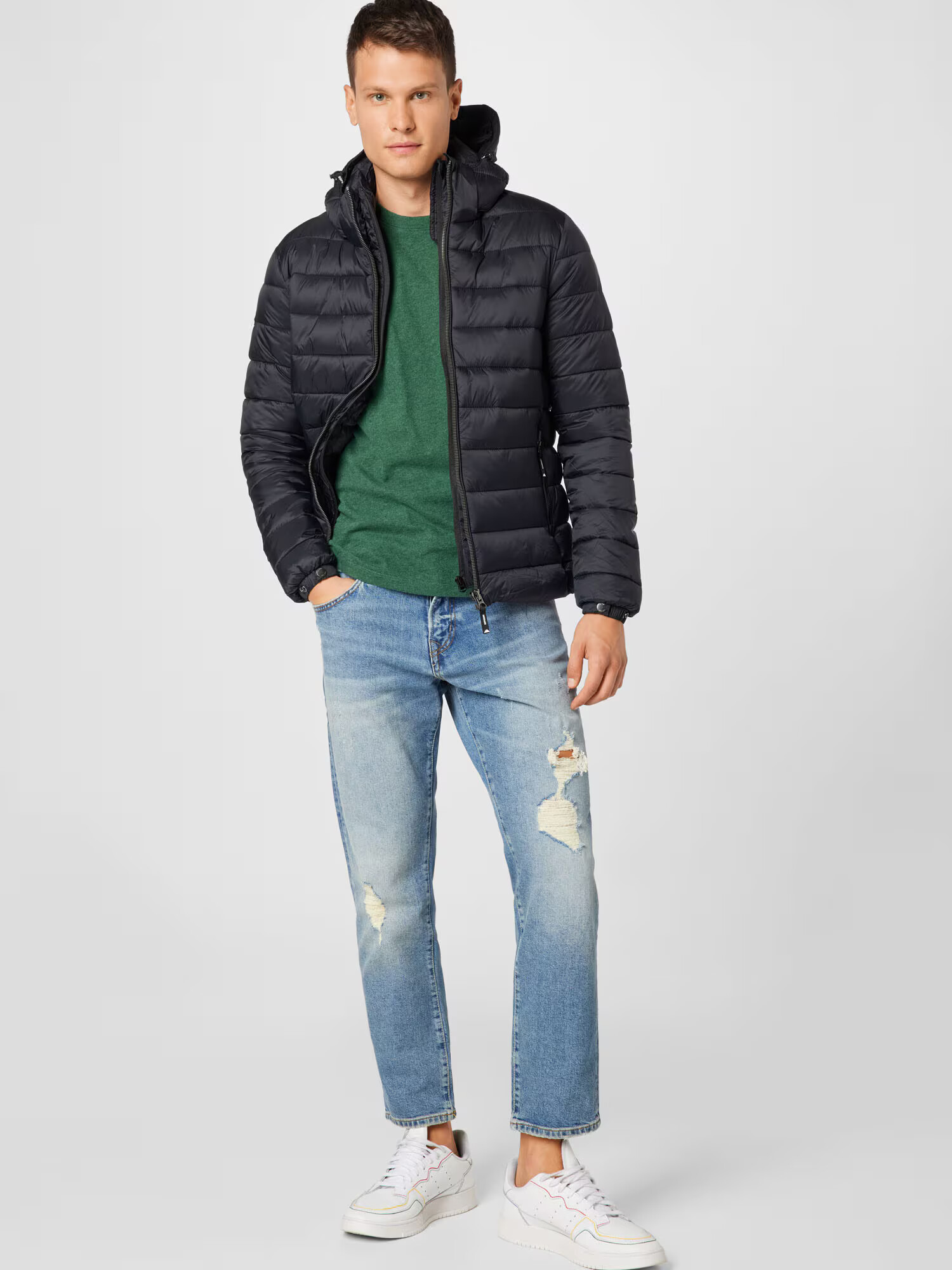 Superdry Geacă de primăvară-toamnă 'Fuji' negru / alb - Pled.ro