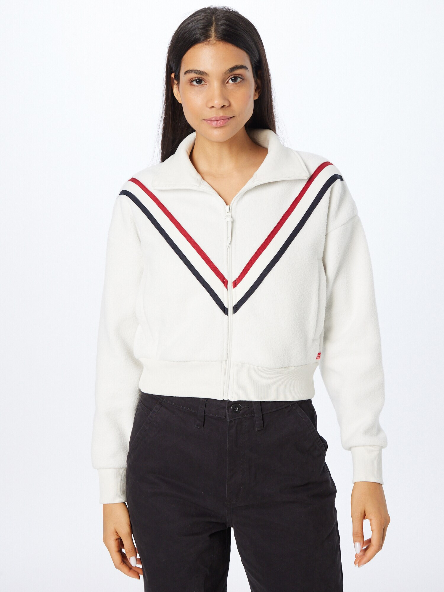 Superdry Jachetă fleece 'Chevron' albastru marin / roșu / alb - Pled.ro