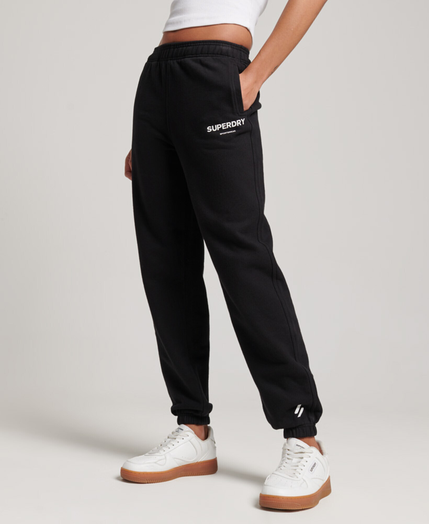 Superdry Pantaloni negru / alb - Pled.ro