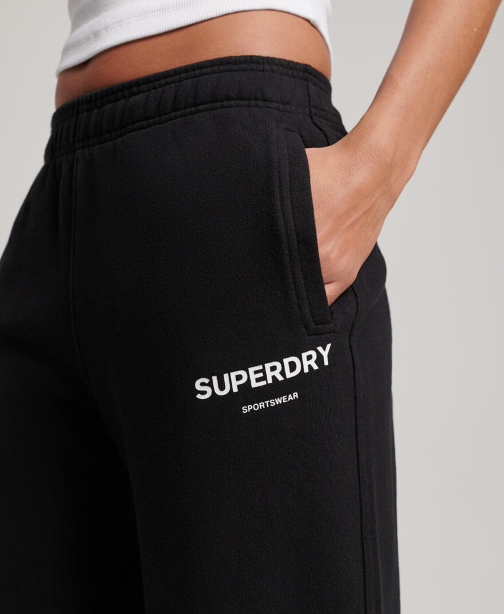 Superdry Pantaloni negru / alb - Pled.ro