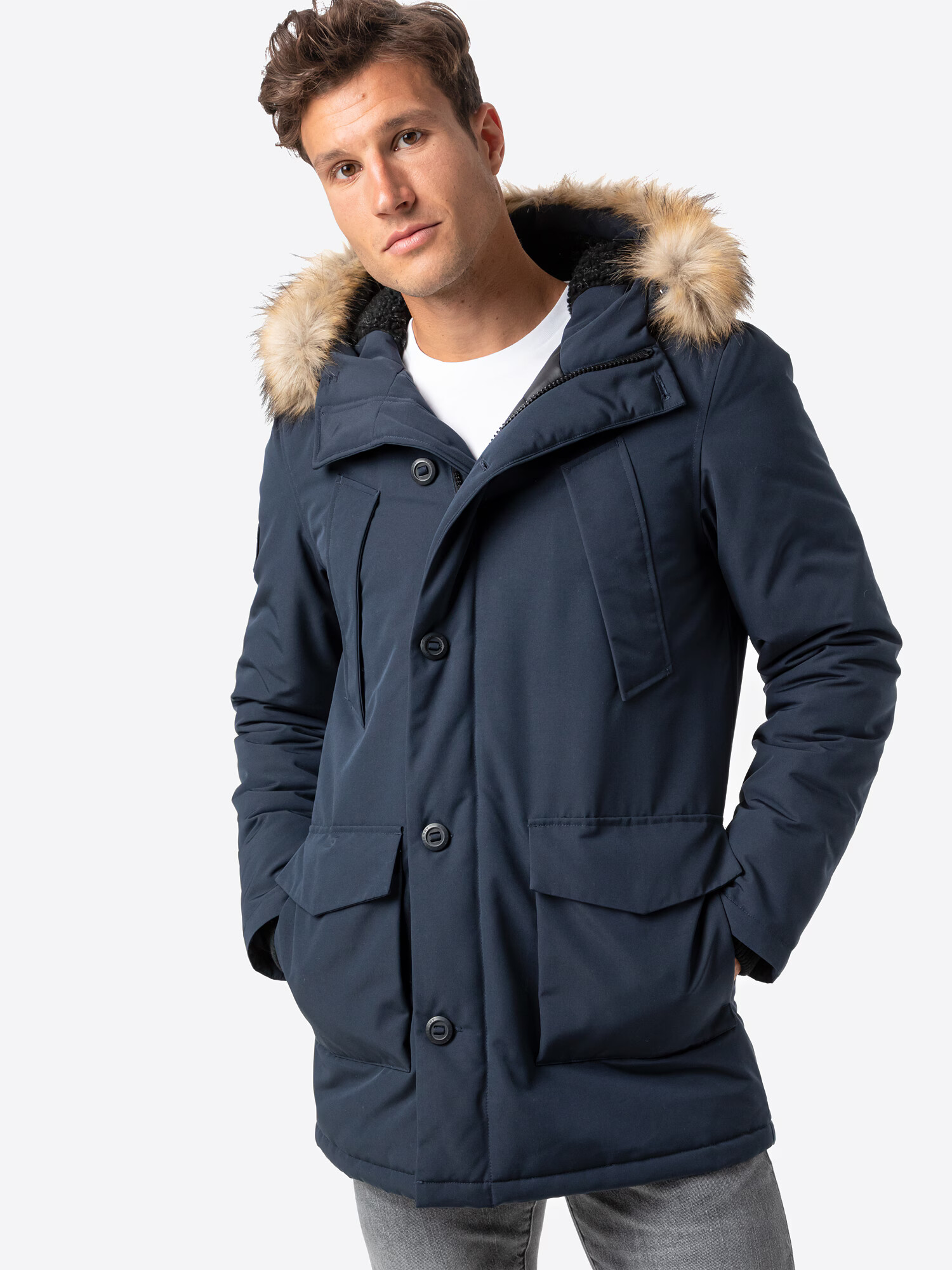 Superdry Parka de iarnă 'Everest' albastru închis / maro deschis - Pled.ro