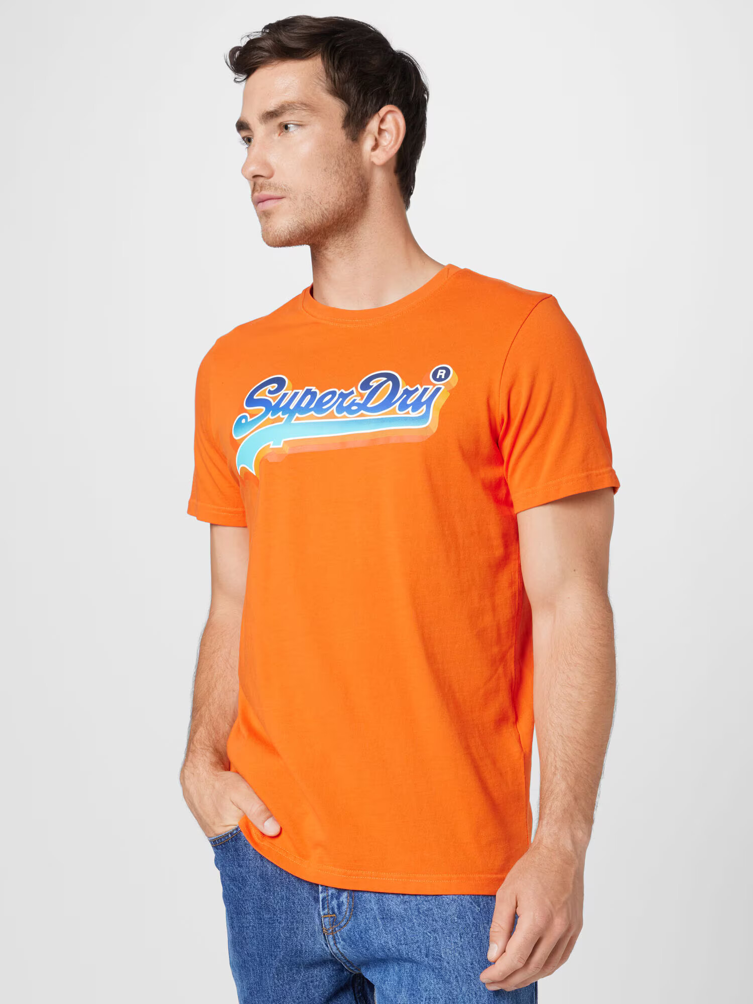 Superdry Tricou albastru marin / portocaliu deschis / alb - Pled.ro