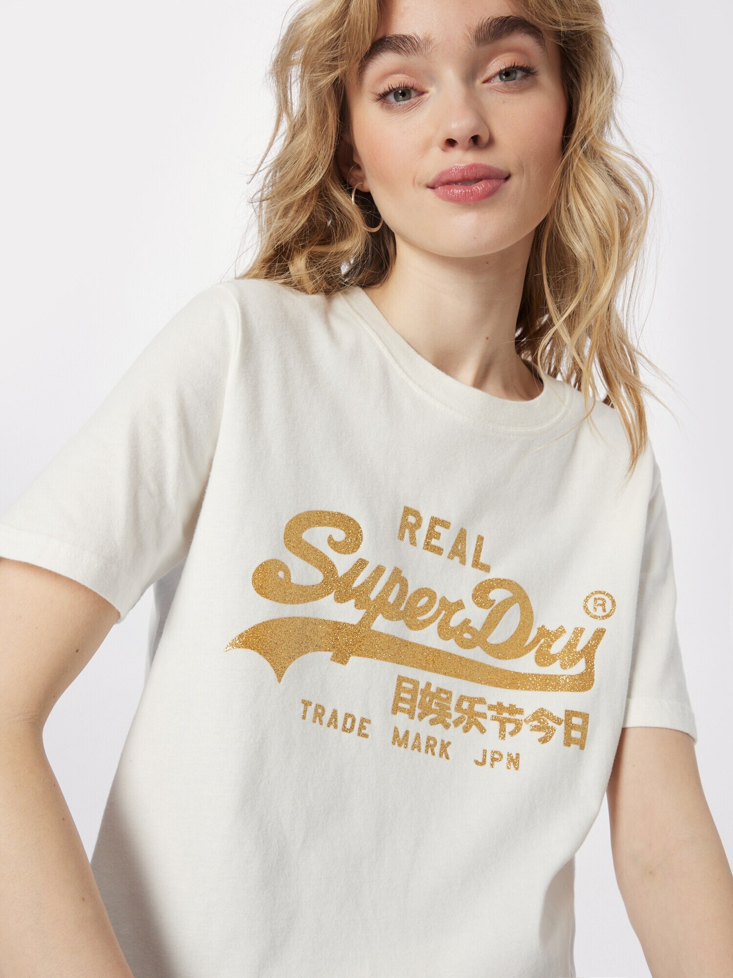 Superdry Tricou auriu / alb - Pled.ro