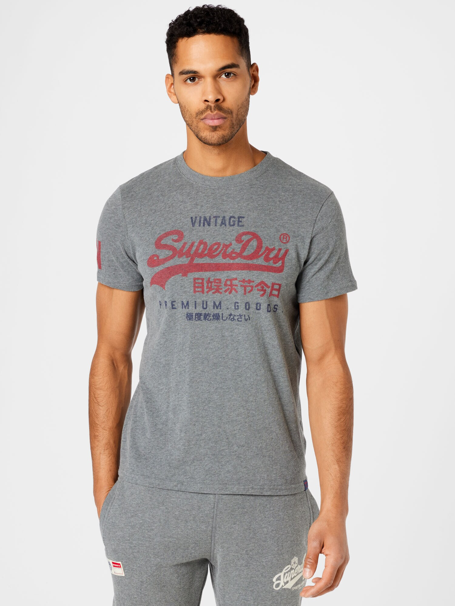 Superdry Tricou bleumarin / gri amestecat / roșu - Pled.ro