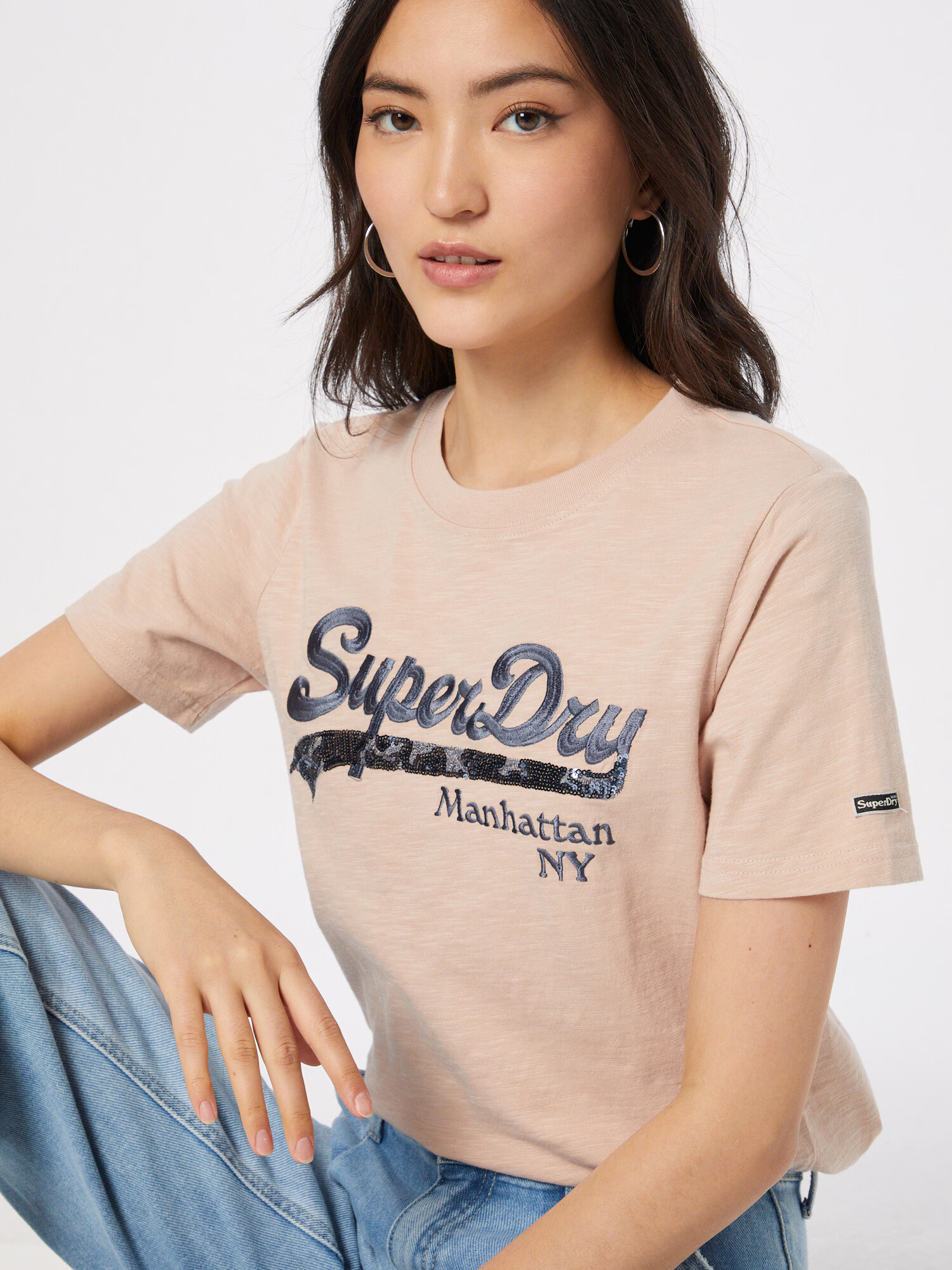 Superdry Tricou gri argintiu / roz pal / negru - Pled.ro