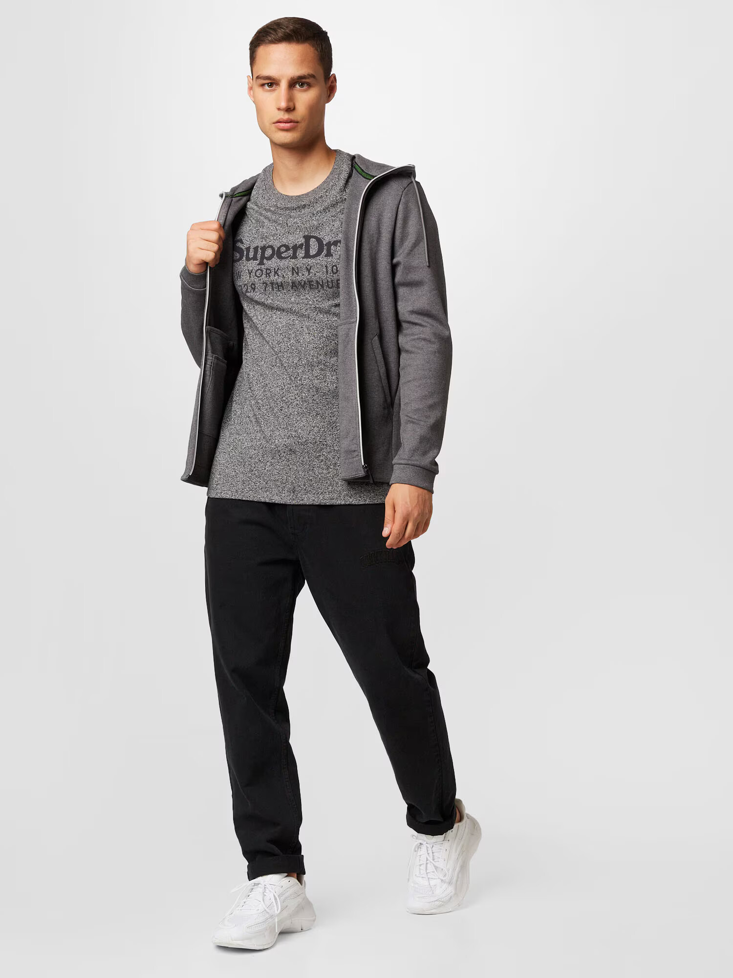 Superdry Tricou gri / negru - Pled.ro