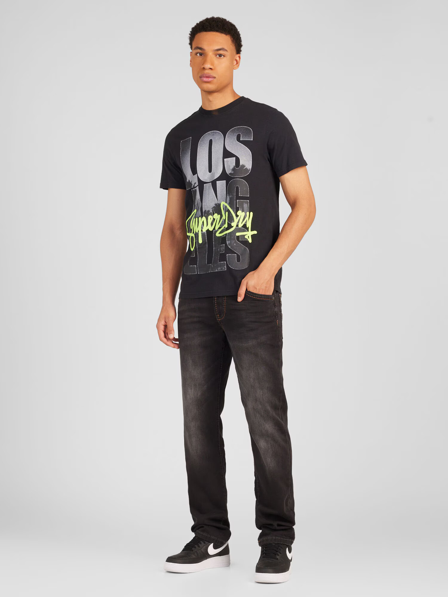 Superdry Tricou gri piatră / verde deschis / negru - Pled.ro