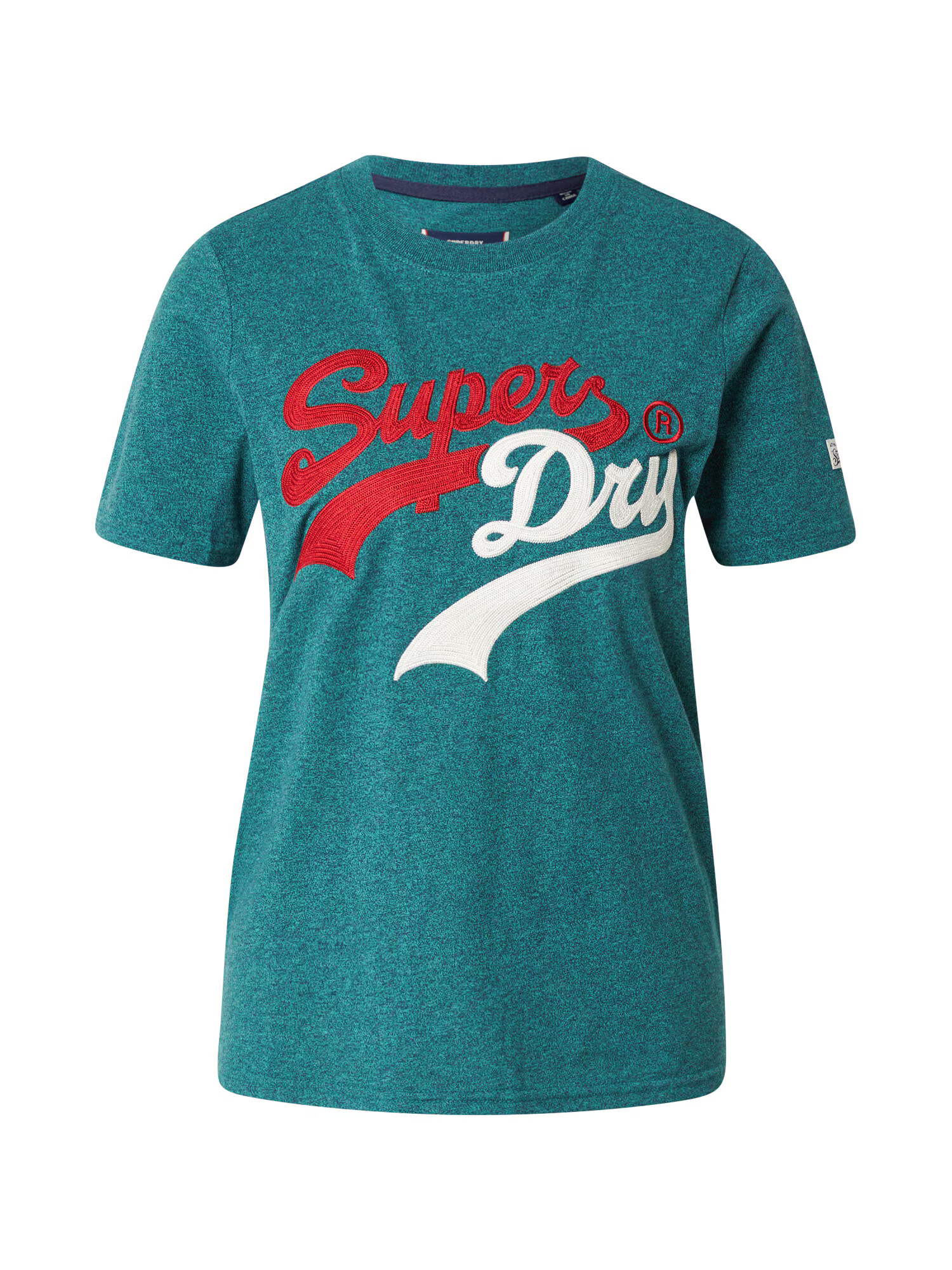 Superdry Tricou 'Interest' verde petrol / roșu / alb - Pled.ro