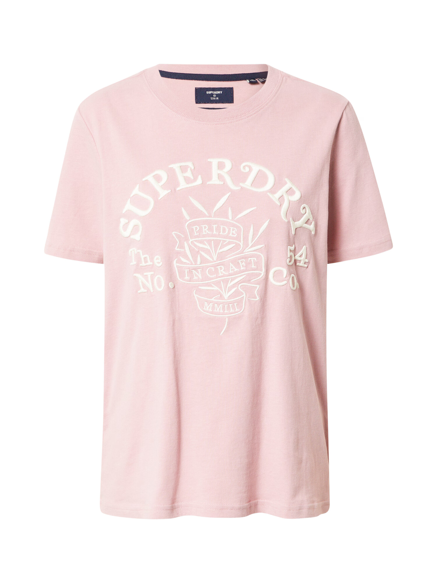 Superdry Tricou 'Pride In Craft' roz / alb - Pled.ro