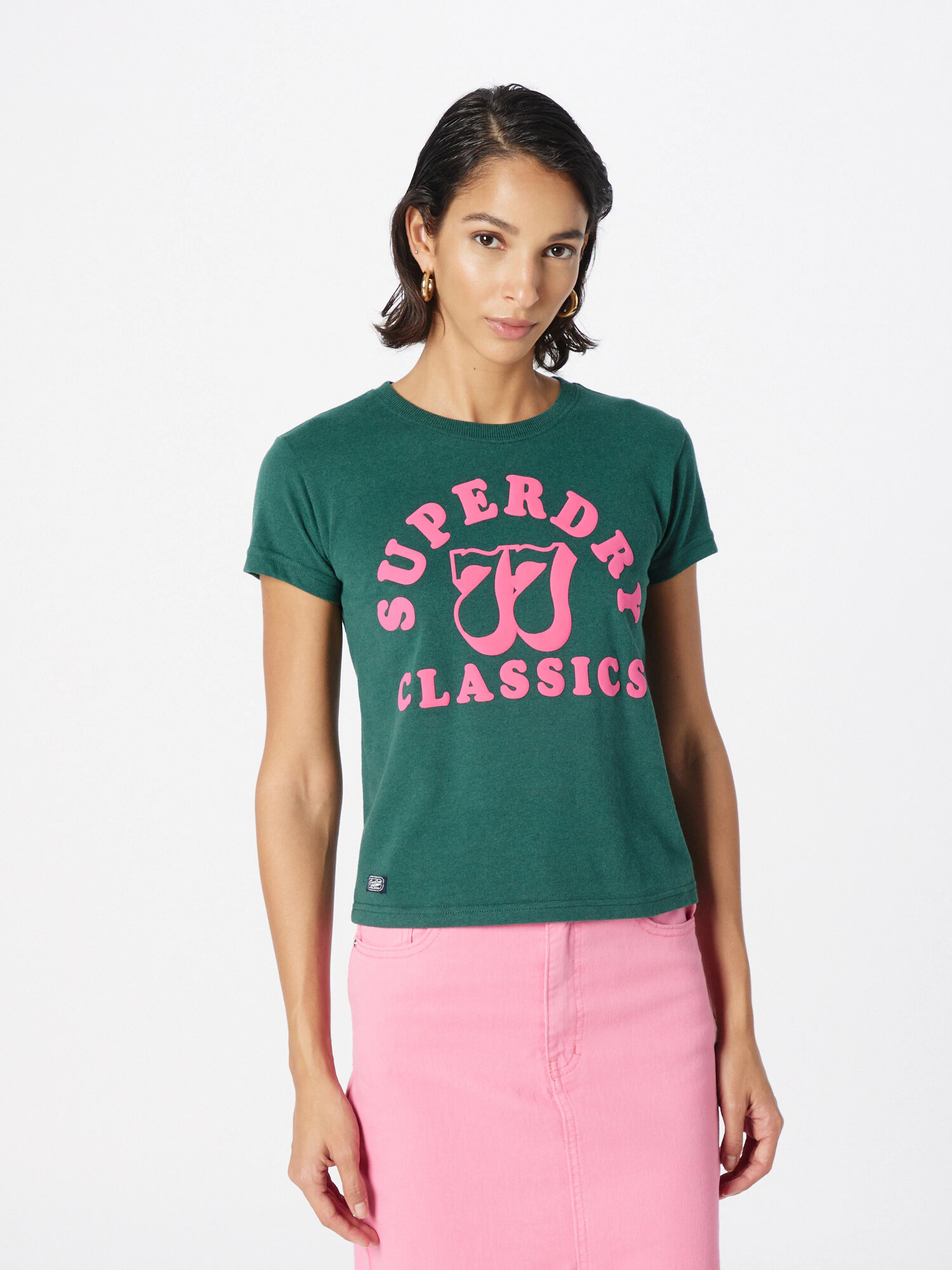 Superdry Tricou verde smarald / roz deschis - Pled.ro