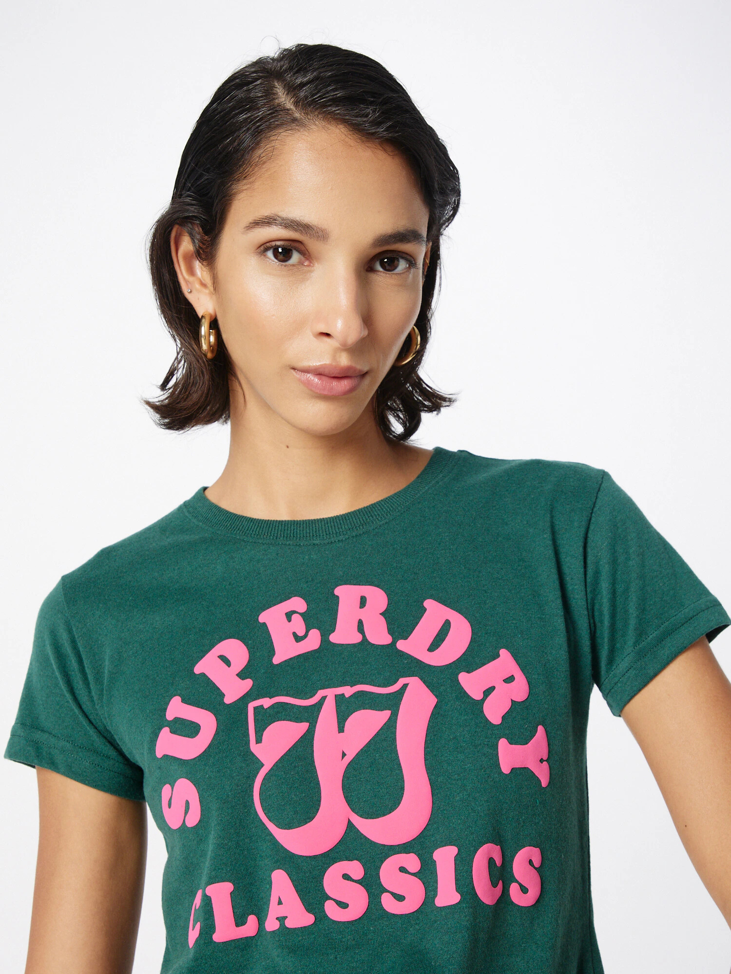 Superdry Tricou verde smarald / roz deschis - Pled.ro