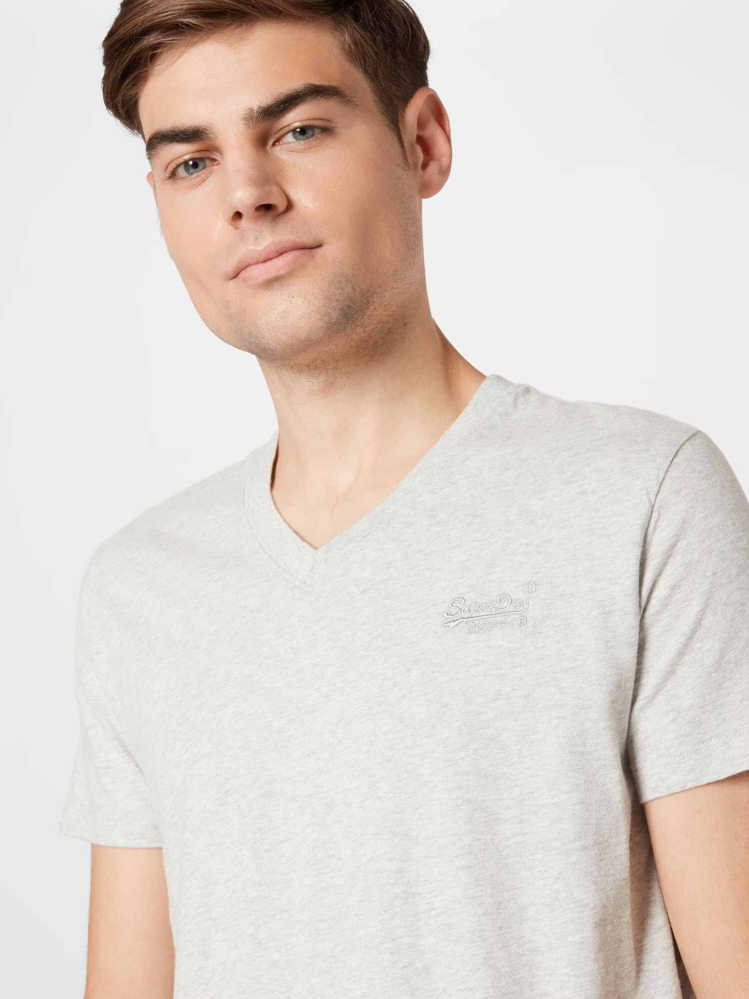 Superdry Tricou 'VINTAGE LOGO EMB VEE TEE' gri - Pled.ro