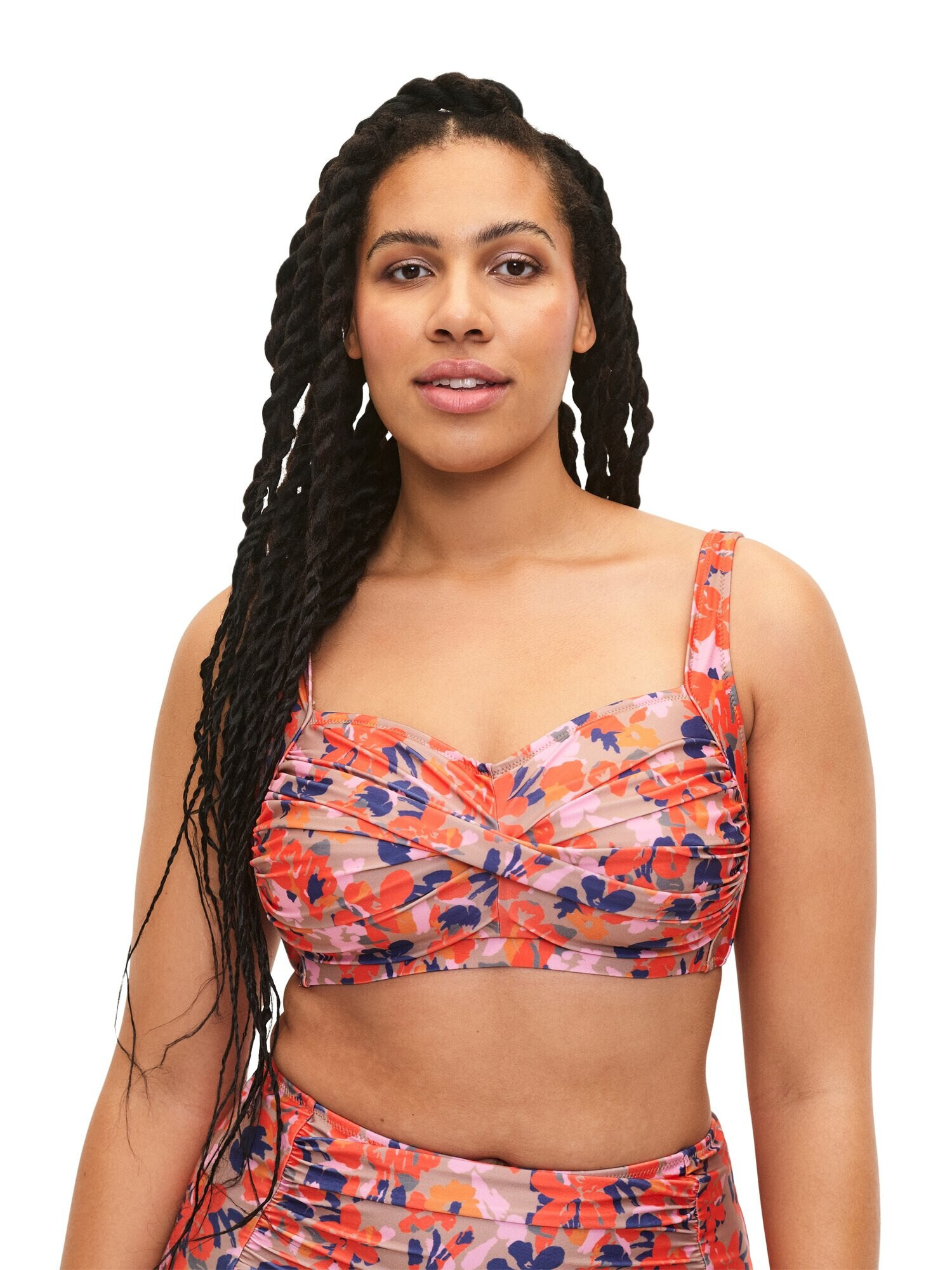 Swim by Zizzi Sutien costum de baie 'STELLA' bej / albastru / portocaliu / roz - Pled.ro