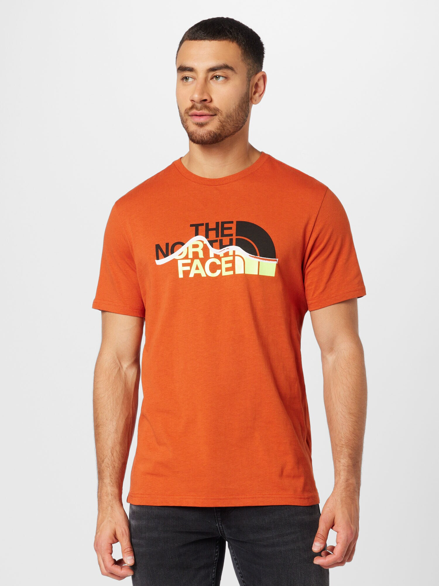 THE NORTH FACE Tricou 'MOUNTAIN' bronz / galben neon / negru / alb - Pled.ro