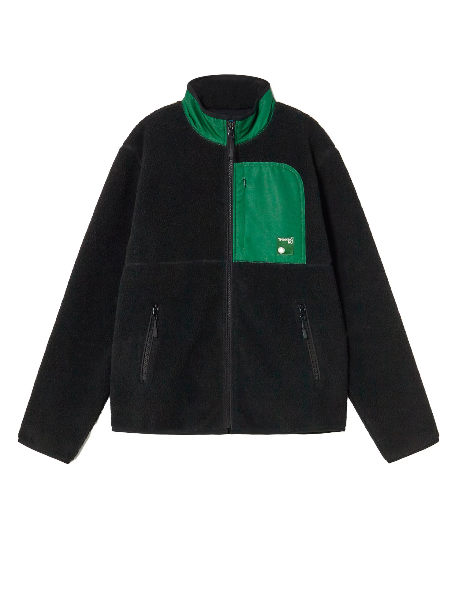 Thinking MU Jachetă fleece 'Lewis' verde / negru / alb murdar - Pled.ro