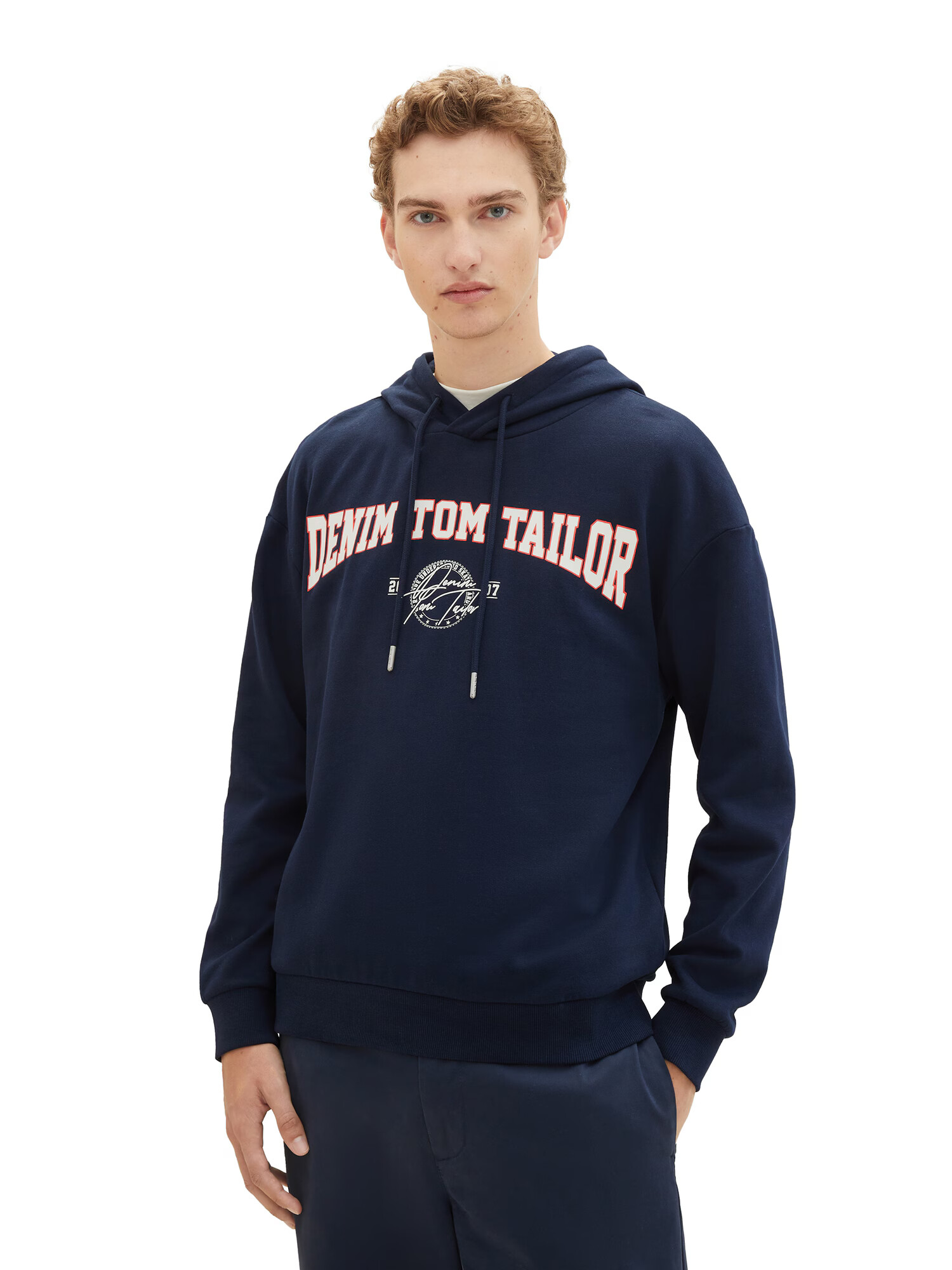 TOM TAILOR DENIM Bluză de molton albastru închis / roșu / alb - Pled.ro