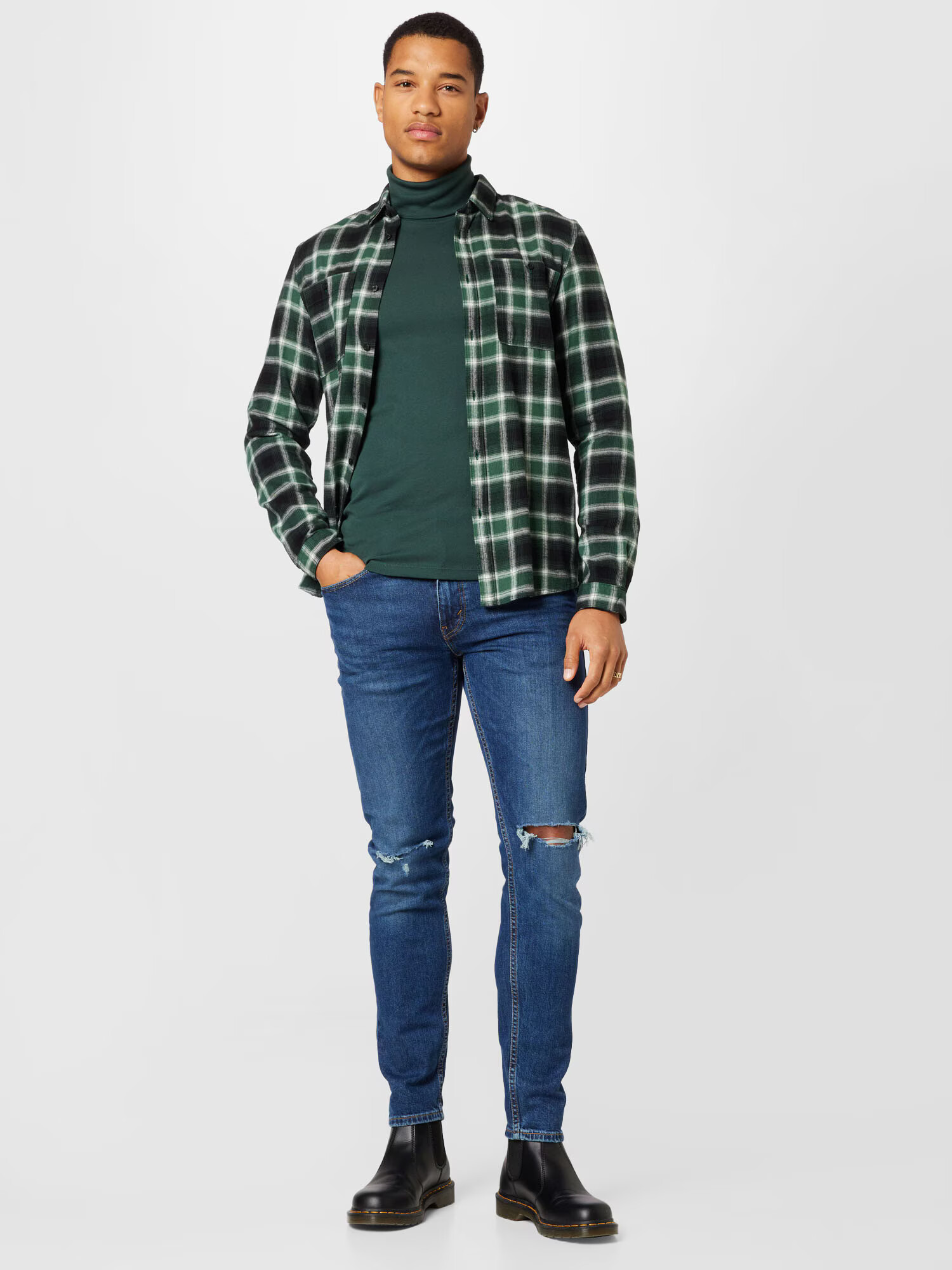 TOM TAILOR DENIM Cămașă verde pin / negru / alb - Pled.ro